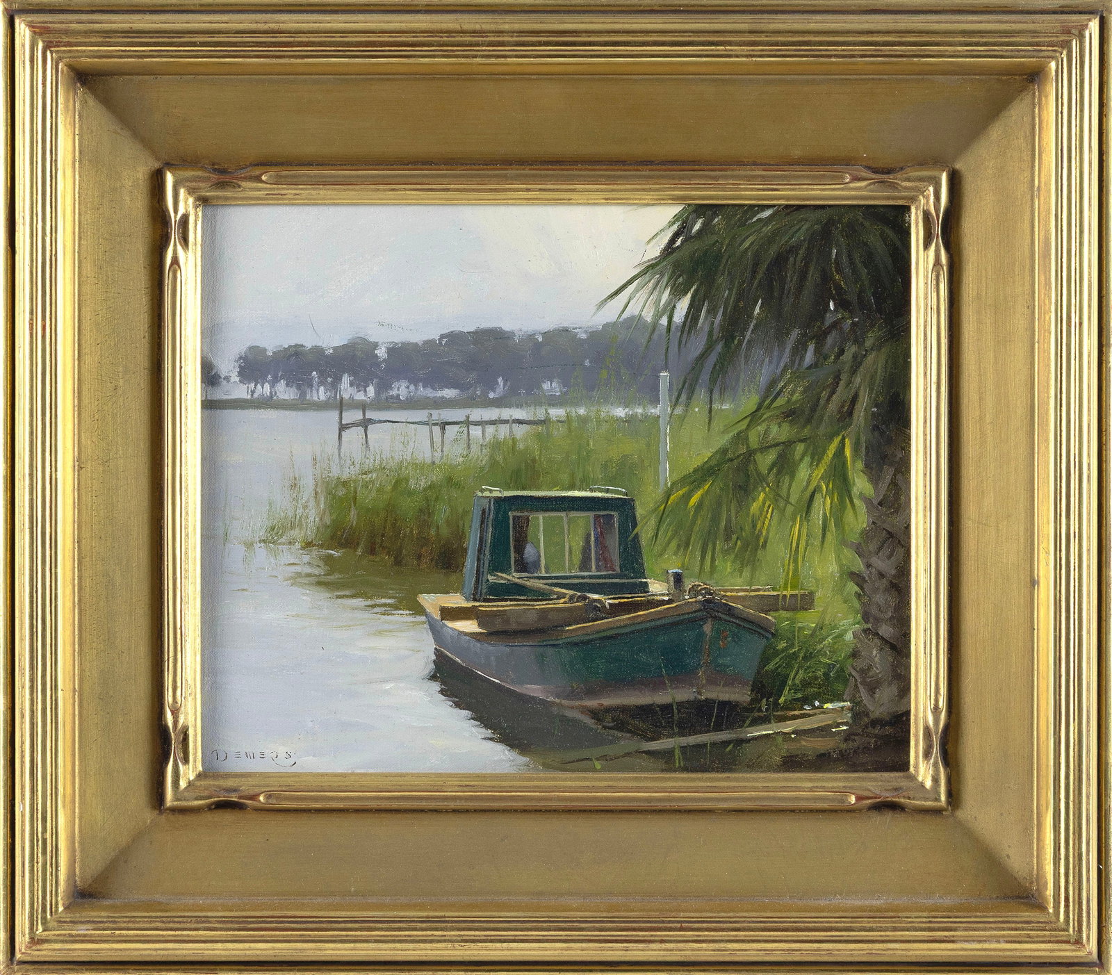 DONALD W. DEMERS (Maine/Massachusetts, 1956-), "Humble Oysterman"., Oil on board, 8" x 10". Framed: DONALD W. DEMERS Maine/Massachusetts, 1956- "Humble Oysterman". Signed lower left "Demers". Titled verso. Oil on board, 8" x 10". Framed 13" x 15".
