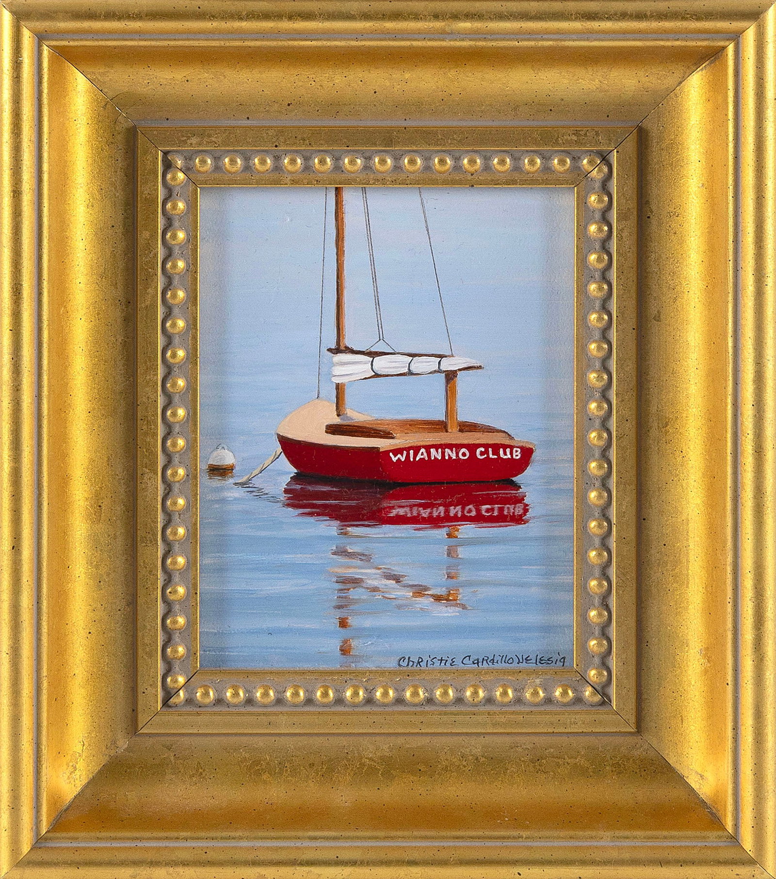 CHRISTIE CARDILLO VELESIG (Massachusetts/Rhode Island, 1948-), "Wianno Club"., Oil on board, 5" x: CHRISTIE CARDILLO VELESIG Massachusetts/Rhode Island, 1948- "Wianno Club". Signed lower right "Christie Cardillo Velesig". Signed, titled and dated 2012 verso. Oil on board, 5" x 4". Framed 8.5" x 7.5
