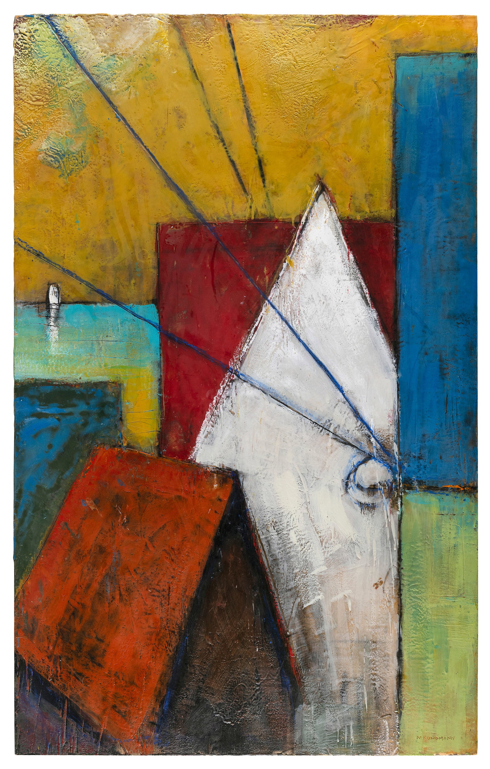 MARC KUNDMANN (Massachusetts, 1963-), "Tight Coil"., Encaustic, charcoal and oil stick on birch: MARC KUNDMANN Massachusetts, 1963- "Tight Coil". Signed, titled and dated June 2008 verso. Label verso for Addison Art Gallery, Orleans, Massachusetts. Encaustic, charcoal and oil stick on birch panel