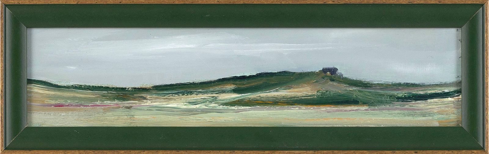 ANNE PACKARD (Massachusetts/New Jersey, 1933-), House on a dune., Oil on board, 3" x 12.5". Framed. (1 of 2)