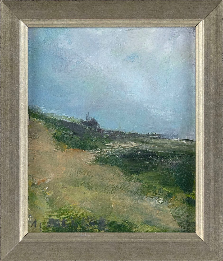 ANNE PACKARD (Massachusetts/New Jersey, 1933-), House in a dune landscape., Oil on board, 5" x 4". (1 of 2)