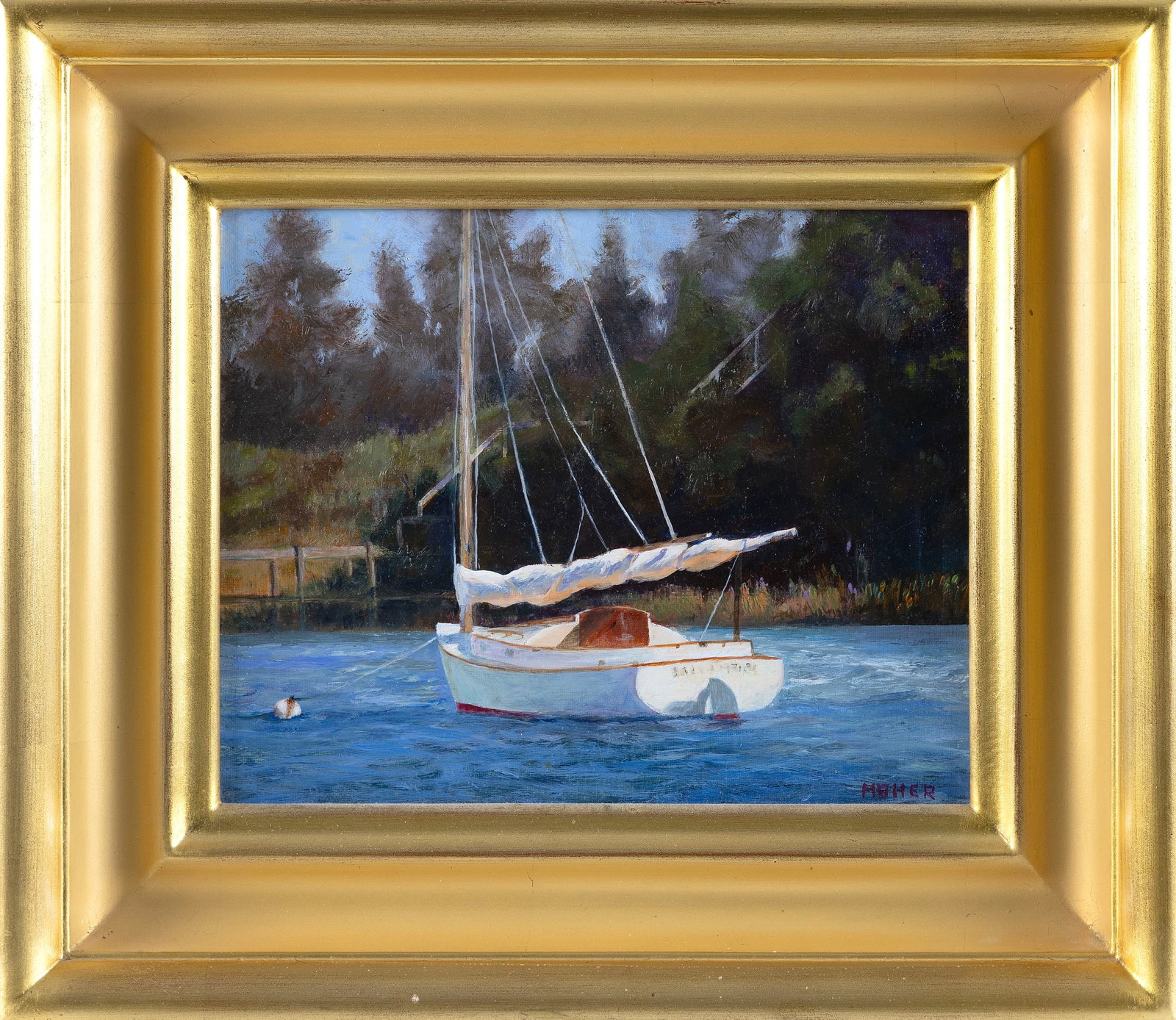 JACK MAHER (Massachusetts, Contemporary), Catboat., Oil on board, 8" x 10". Framed 13" x 15". (1 of 2)