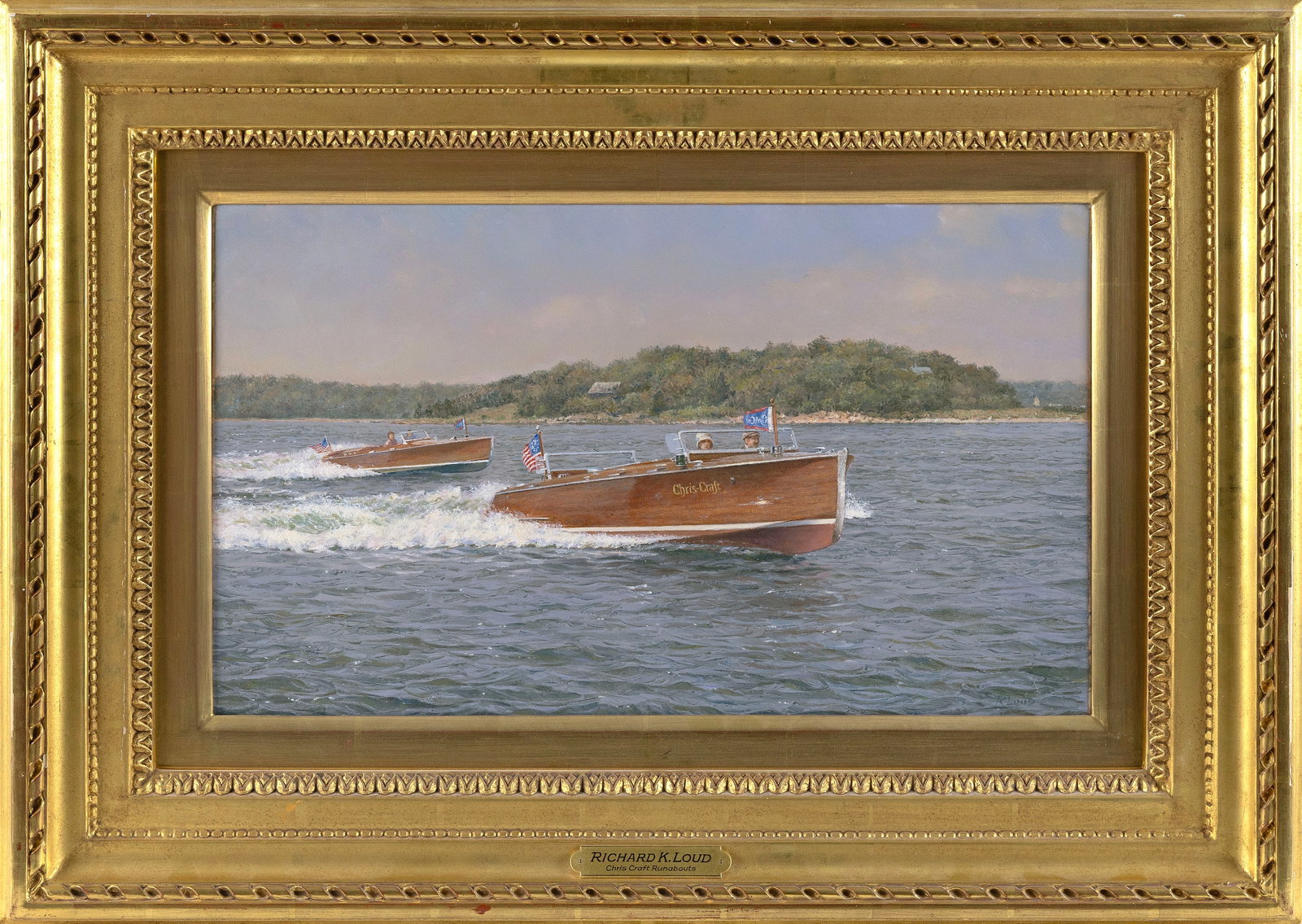 RICHARD K. LOUD (Massachusetts, 1942-), Chris-Craft Runabouts., Oil on canvas, 12" x 20". Framed 21" (1 of 2)