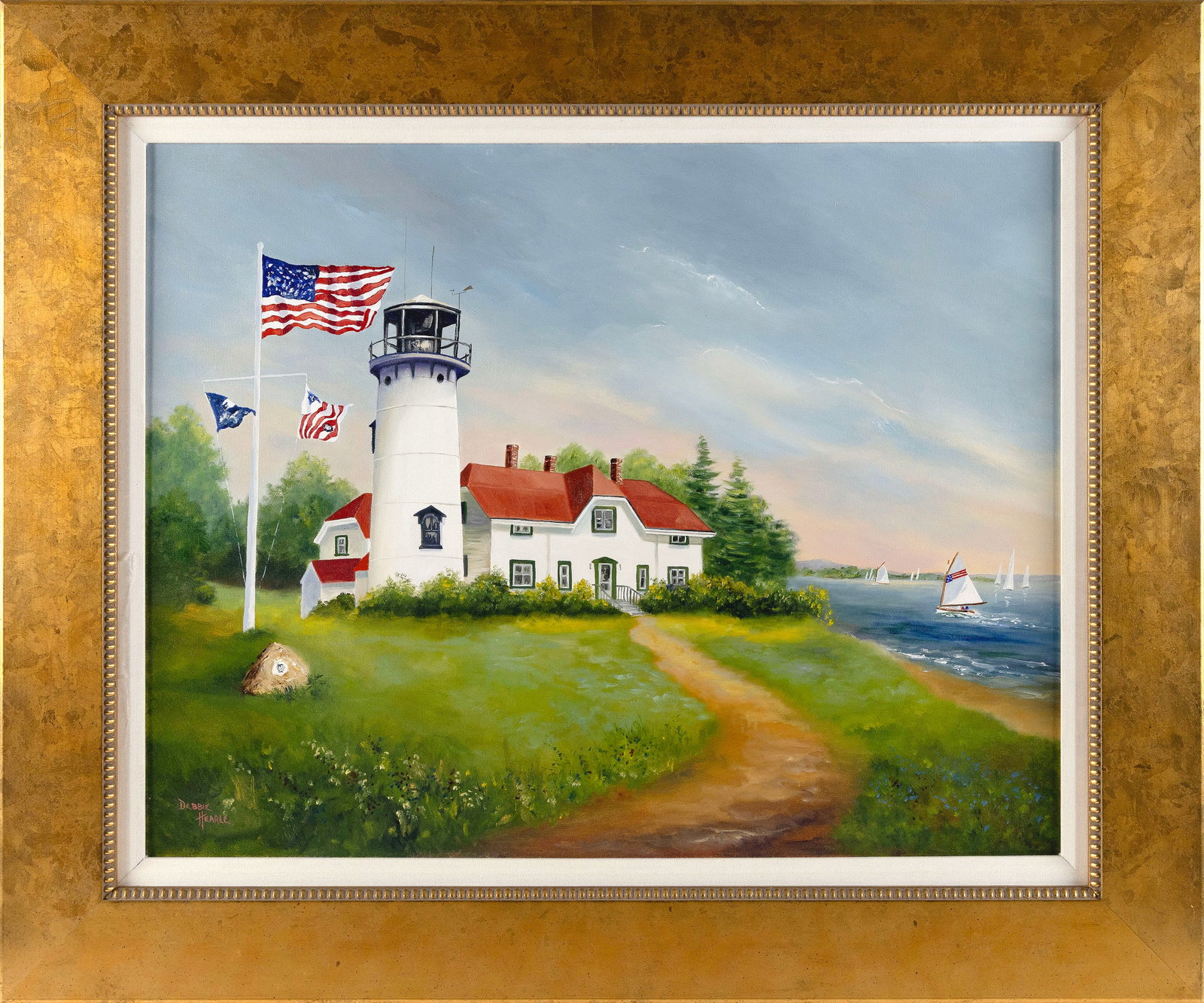 DEBBIE HEARLE (Massachusetts, 1946-2021), "Chatham Light"., Oil on canvas, 22" x 28". Framed 30" x (1 of 2)