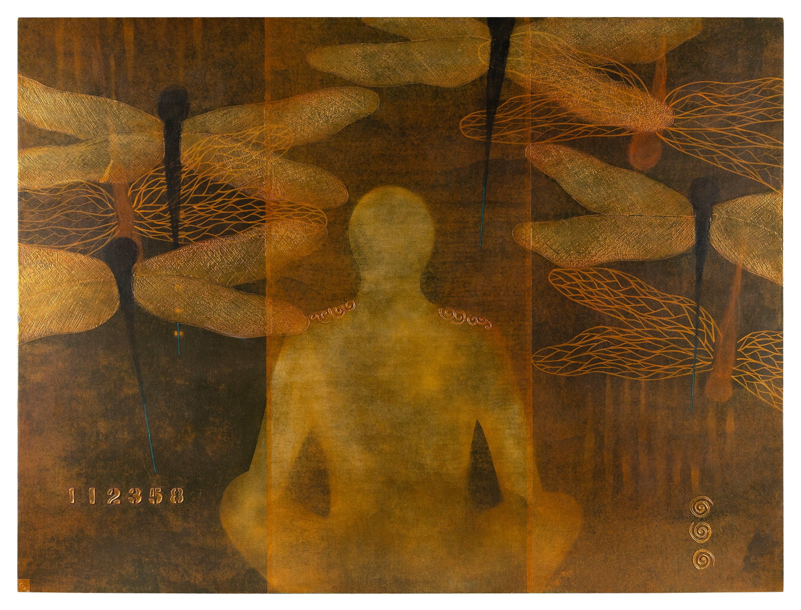 CHRISTINA CHALMERS (New Mexico/Wisconsin/France, 1938-), "Human Divinity No. 39"., Oil, rice paper (1 of 2)