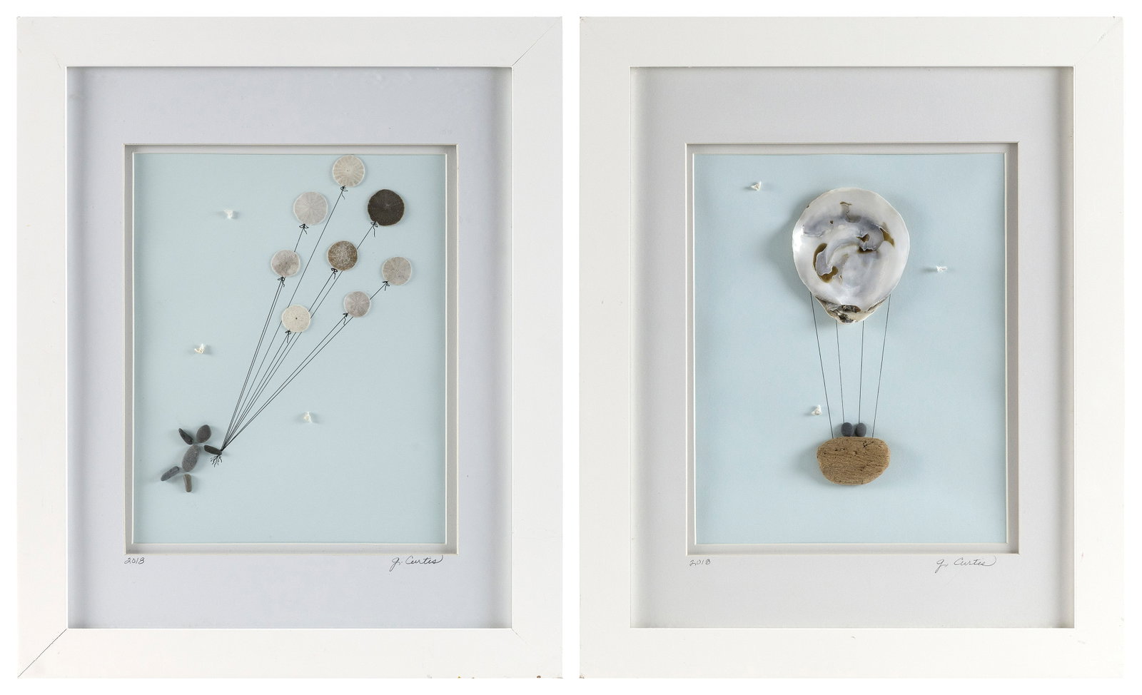 GAIL CURTIS (Contemporary,), Two playful mixed media works:, On paper, 9.75" x 7.75". Framed 16" x (1 of 2)