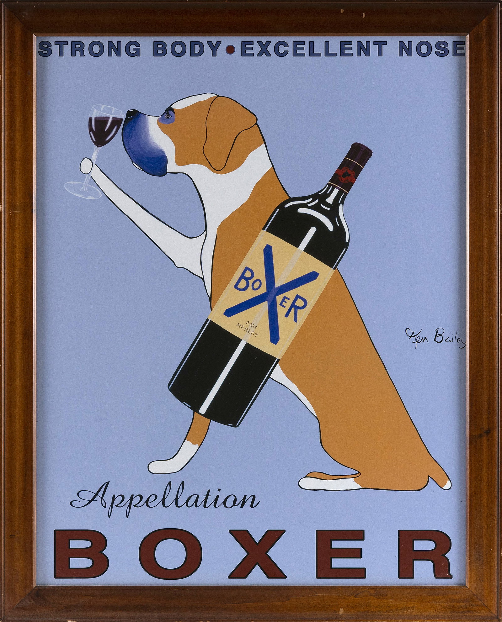 KEN BAILEY (Utah, 1953-), "Appellation Boxer (Strong Body, Excellent Nose)"., Colored print, 28" x (1 of 2)