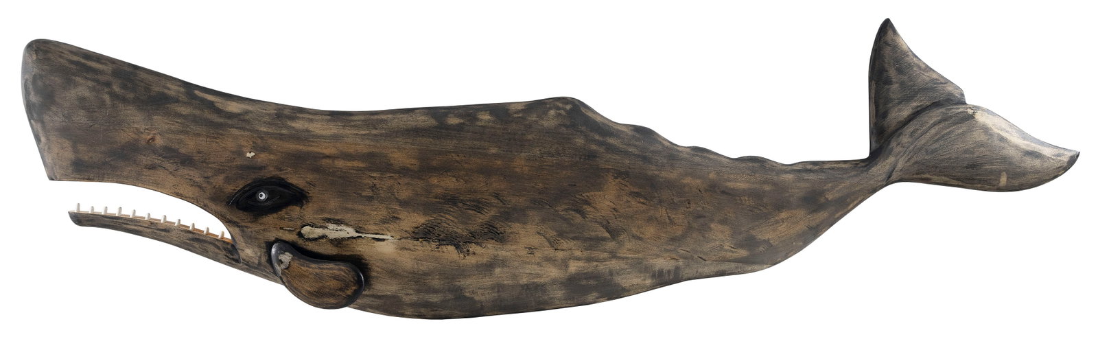 MIKE ORBE CARVED AND PAINTED SPERM WHALE PLAQUE Brewster, Massachusetts, Contemporary Height 24". (1 of 1)