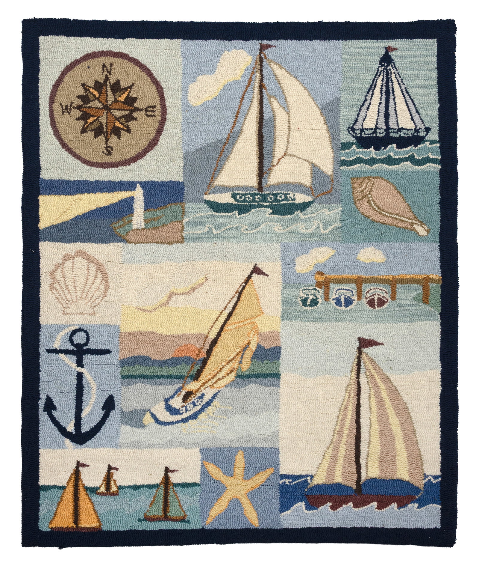 NAUTICAL-THEME HOOKED RUG Late 20th Century 58" x 48". (1 of 1)