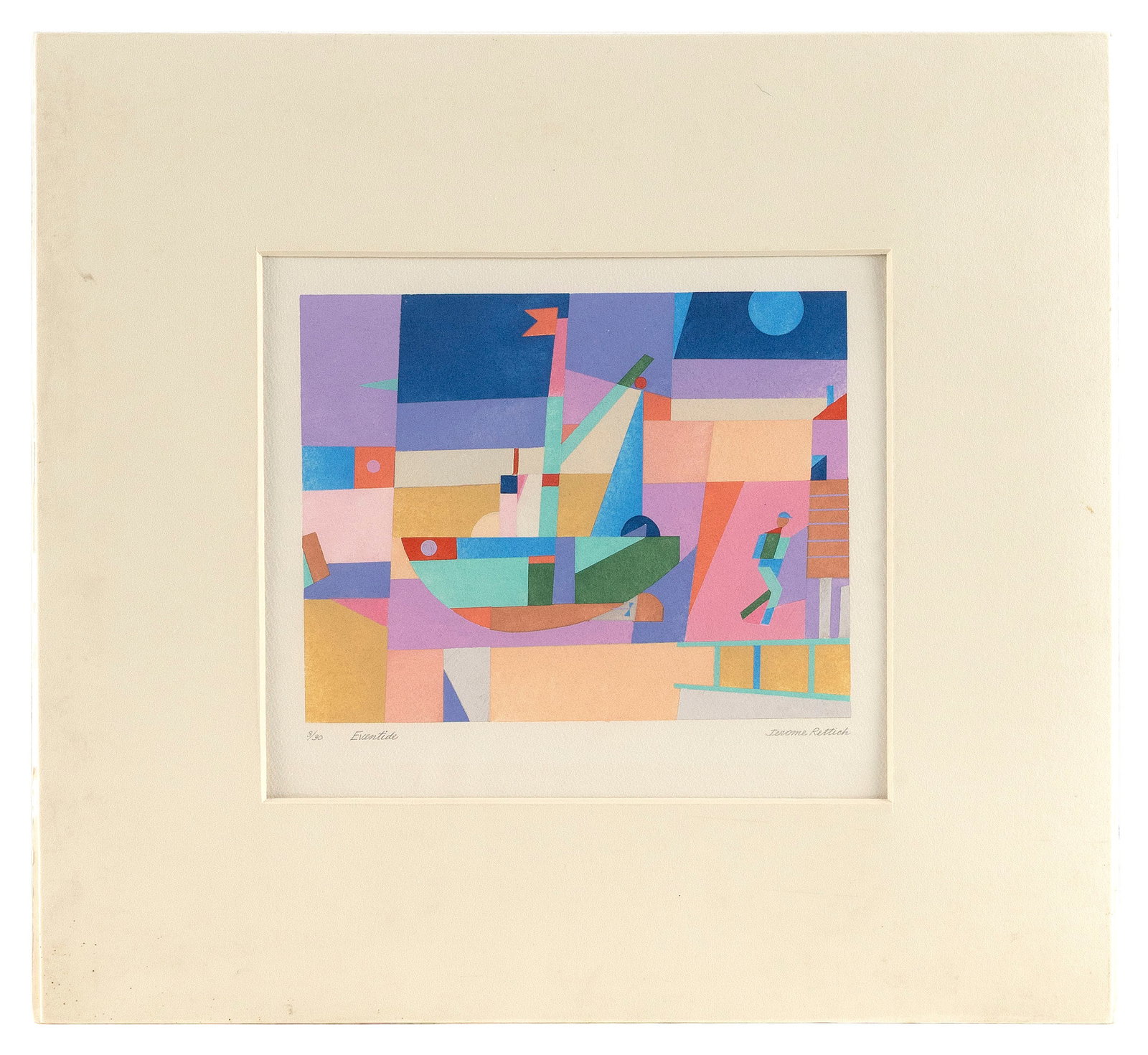 JEROME RETTICH (New York/Massachusetts, 1927-2005), "Eventide"., Color pochoir, 5.5" x 7". Matted. (1 of 2)