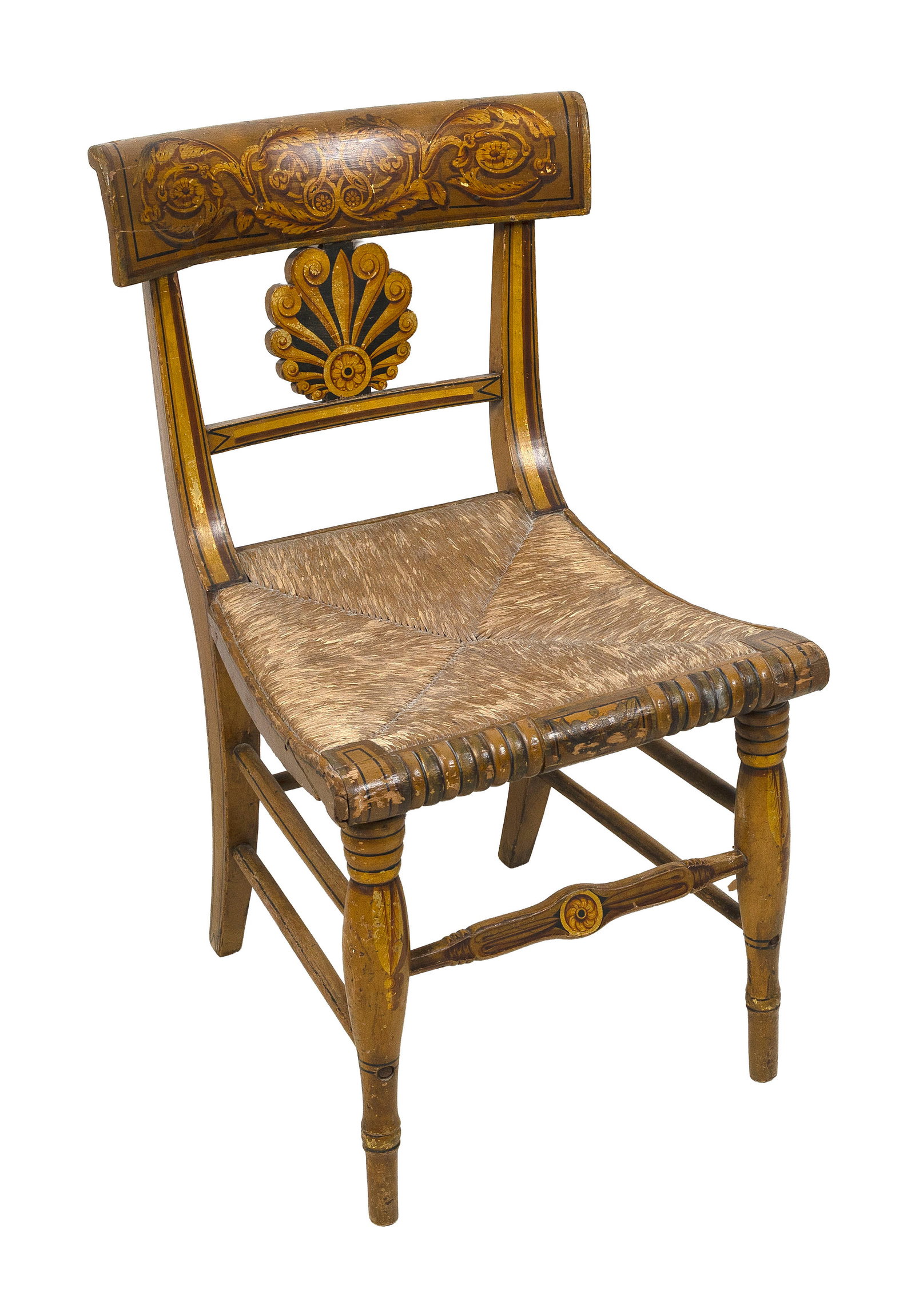 ANTIQUE AMERICAN NEOCLASSICAL FANCY CHAIR 19th Century Back height 34". Seat height 18". Width 19". (1 of 4)