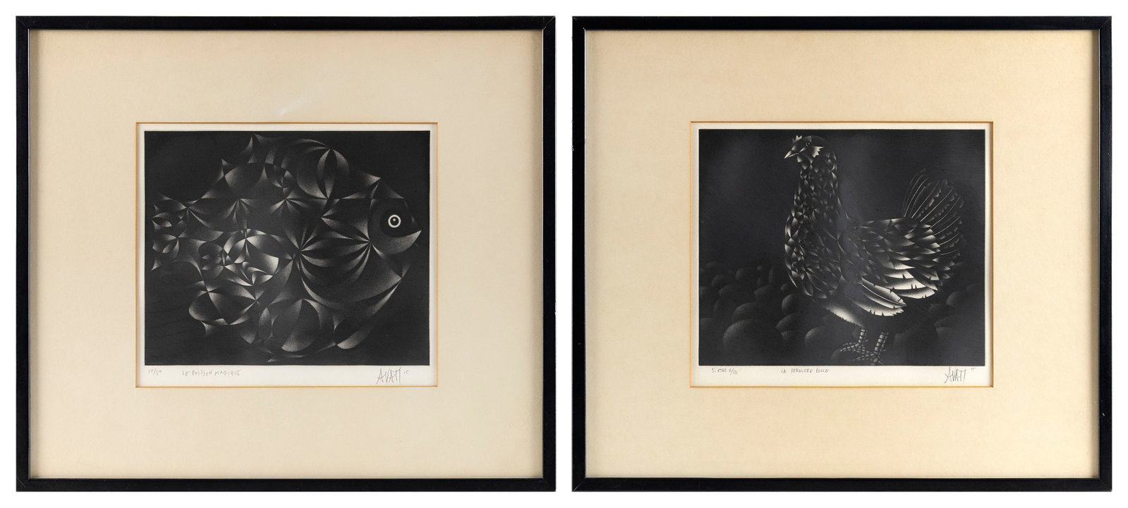 MARIO AVATI (France, 1921-2009), Two animal views:, Mezzotints, 9.5" x 11" sight. Framed 17.5" x (1 of 2)
