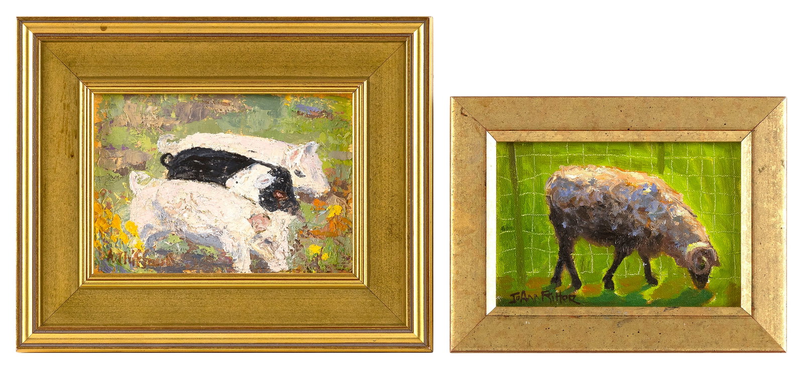 JO ANN RITTER (Massachusetts, Contemporary), Two animal portraits:, Oils on masonite, the largest 5" (1 of 2)