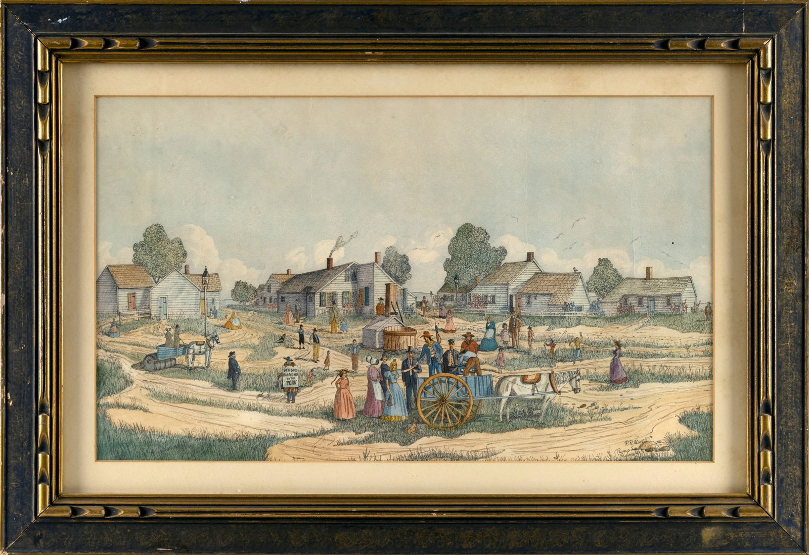 ROBERT NEWELL REPRODUCTION PRINT "PUMP SQUARE, SCONSET" 20th Century Photolithograph, 11" x 19": ROBERT NEWELL REPRODUCTION PRINT "PUMP SQUARE, SCONSET" 20th Century Signed and dated lower right "RR Newell 70". Photolithograph, 11" x 19" sight. Framed 18" x 26".