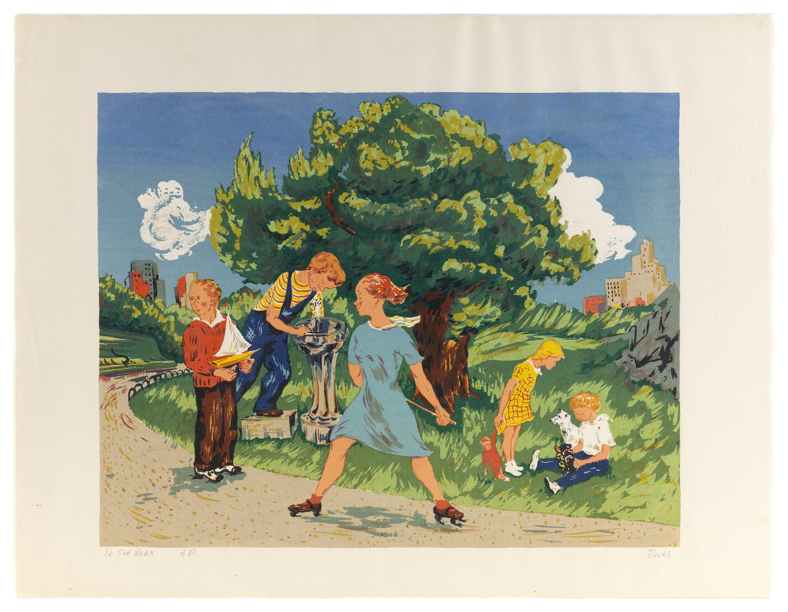 MERVIN M. JULES (Massachusetts/New York/Maryland, 1912-1994), "In the Park"., Color screenprint, (1 of 1)
