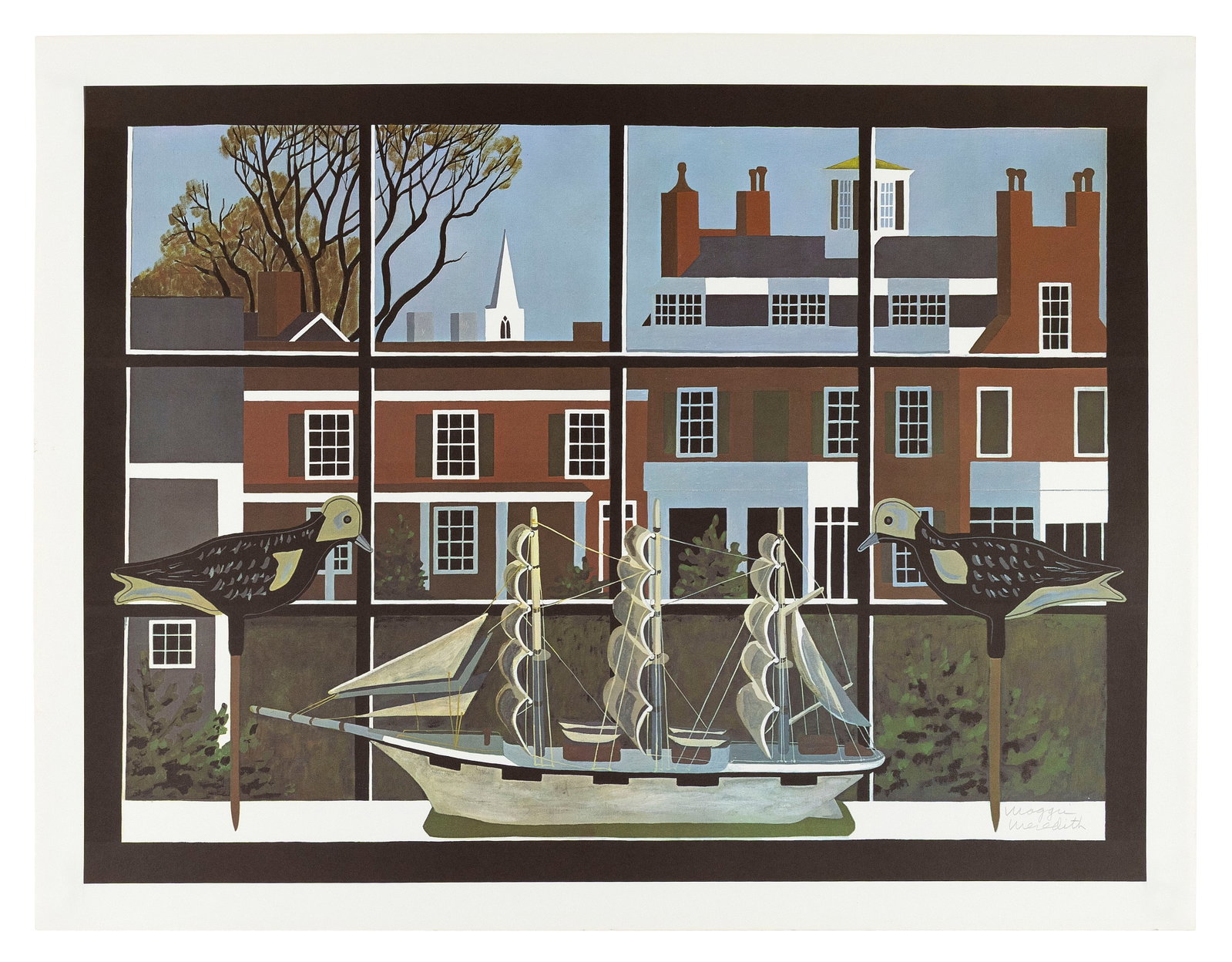 MAGGIE MEREDITH (New York/Massachusetts, 1922-2012), Ship model and decoys in a Nantucket window., (1 of 1)