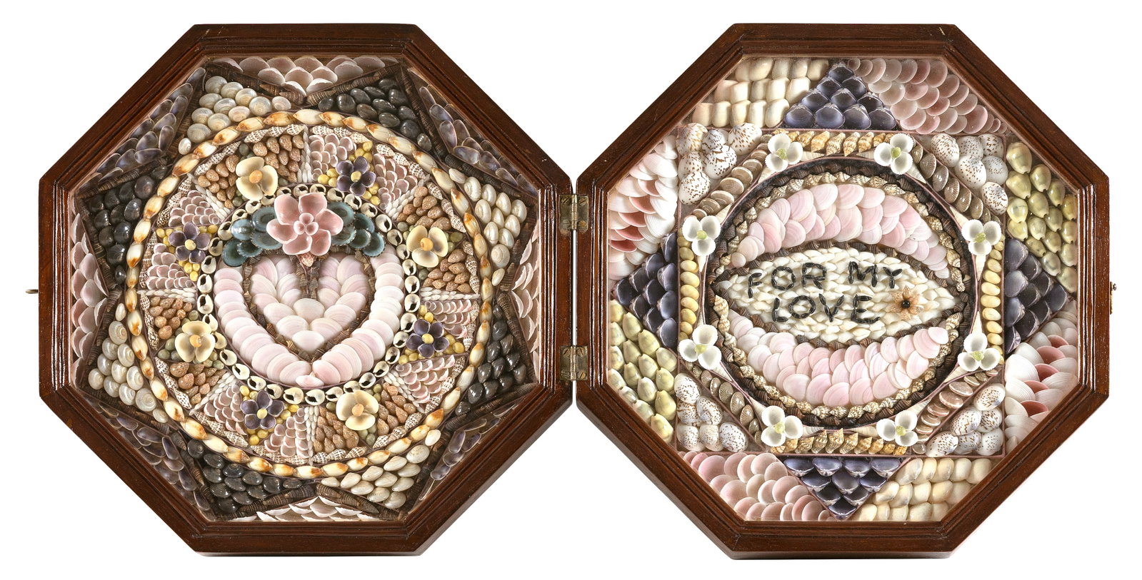DOUBLE SAILOR'S VALENTINE "FOR MY LOVE" 20th Century Each side 11" x 11". (1 of 2)