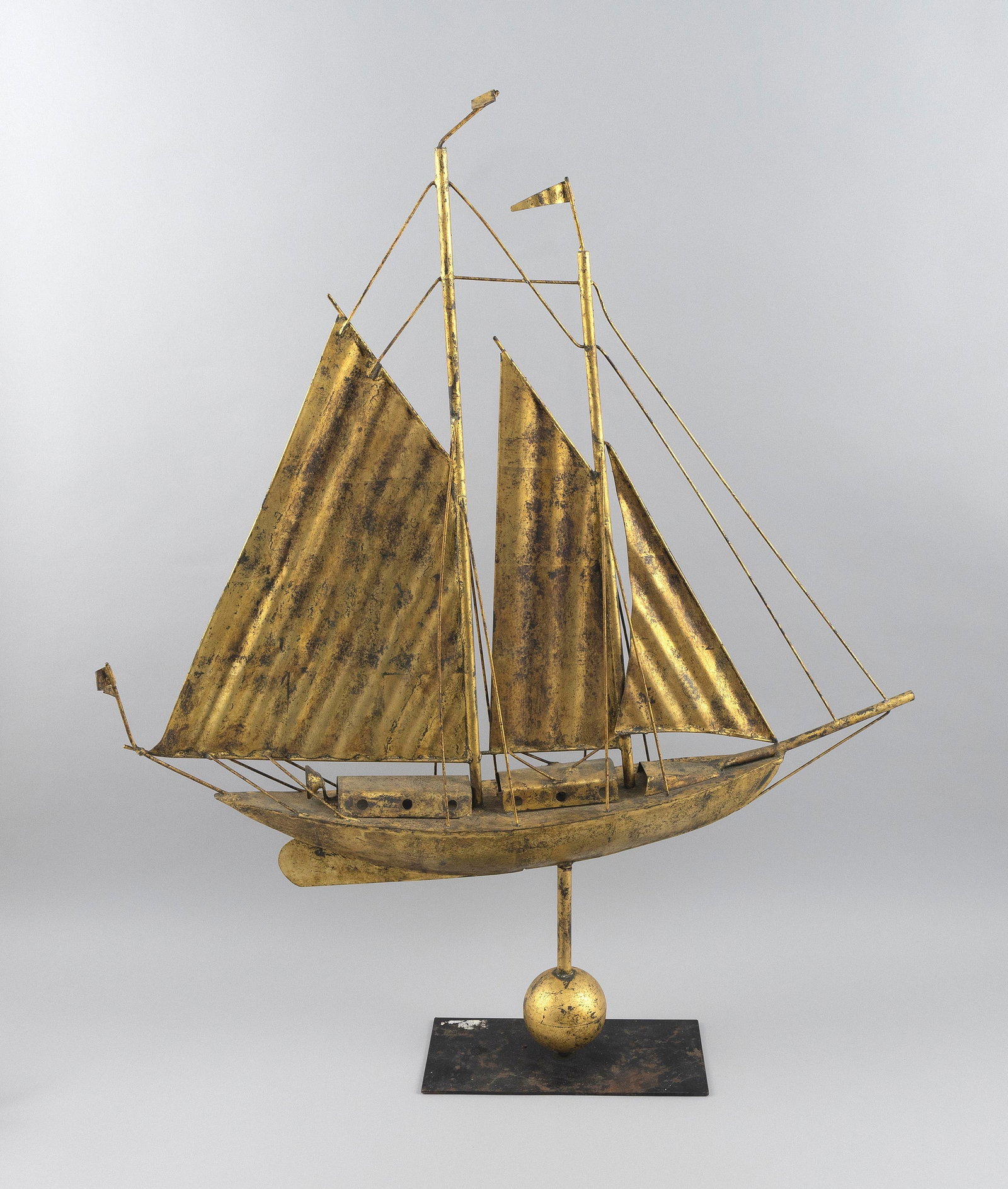 COPPER SAILBOAT WEATHER VANE 20th Century Height 33". Length 28". (1 of 3)