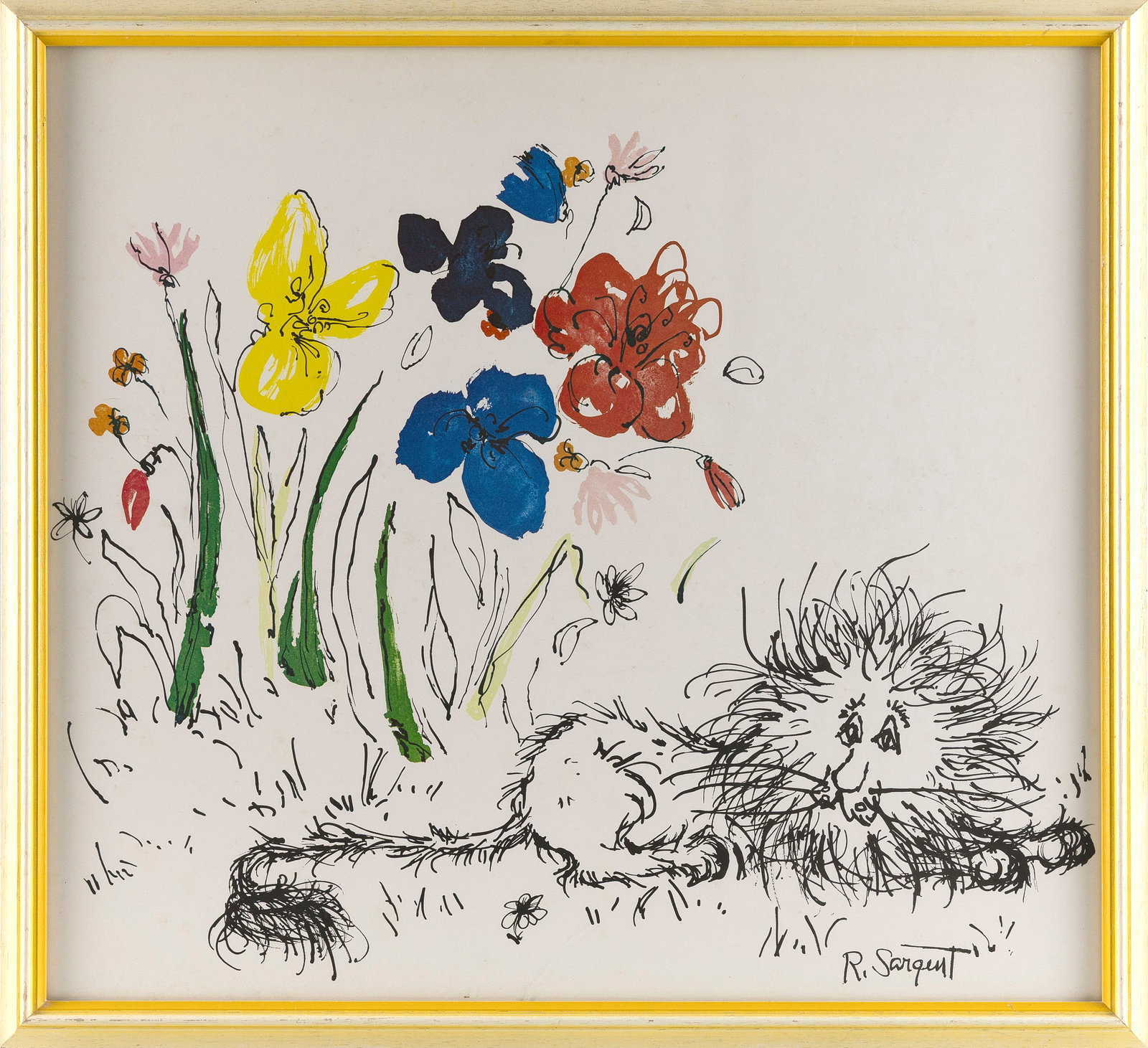 ROBERT SARGENT (Vermont, 1933-2014), Lion and flowers., Color lithograph, 22.5" x 24.75" sight. (1 of 2)