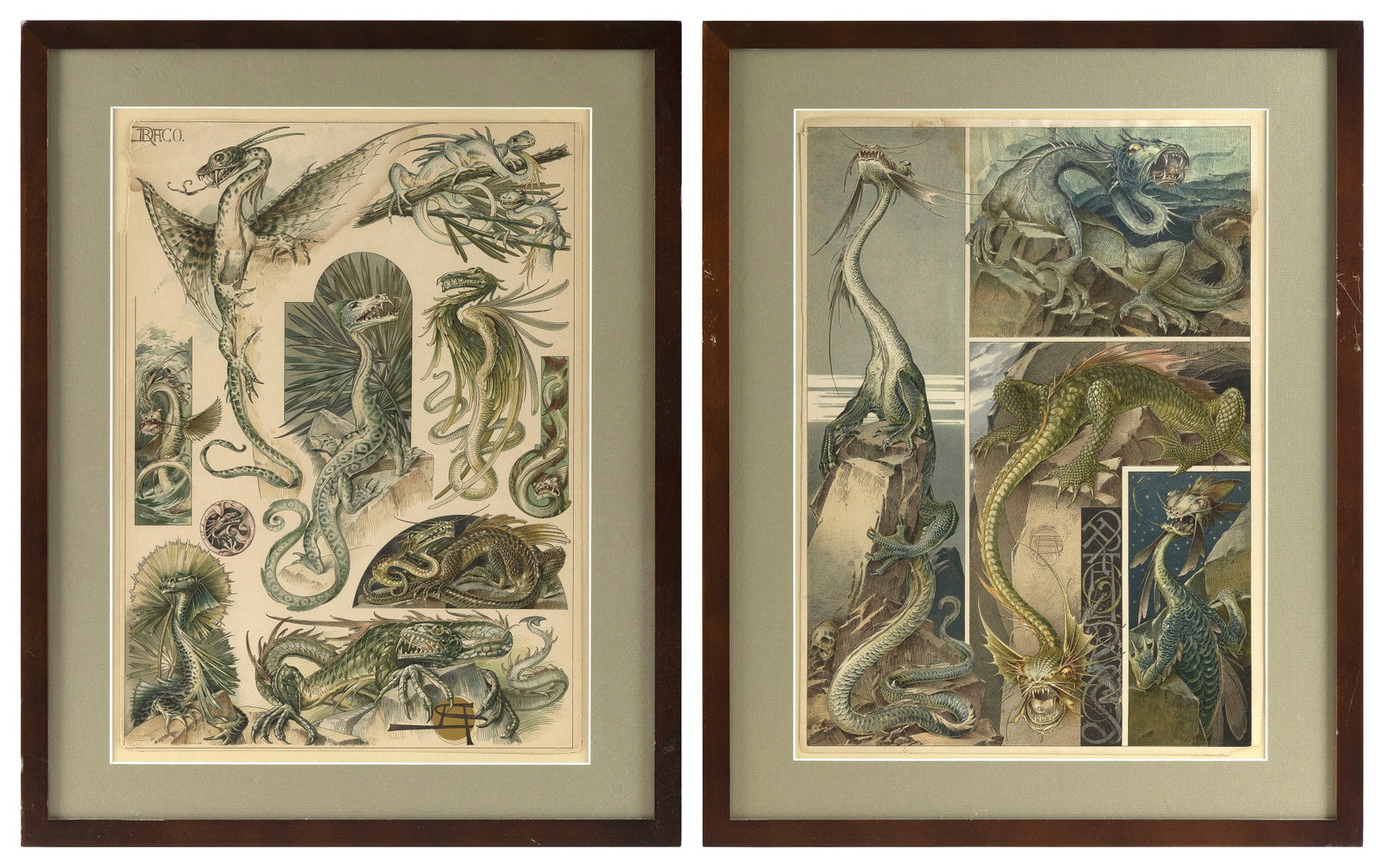 AFTER ANTON SEDER (Late 19th Century,), Two Art Nouveau dragon designs, Chromolithographs, sheets: AFTER ANTON SEDER Late 19th Century Two Art Nouveau dragon designs from "Das Thier in der Decorativen Kunst" (The Animal in Decorative Art) series. Published Gerlach & Schenck, Vienna, 1896. Chromolit