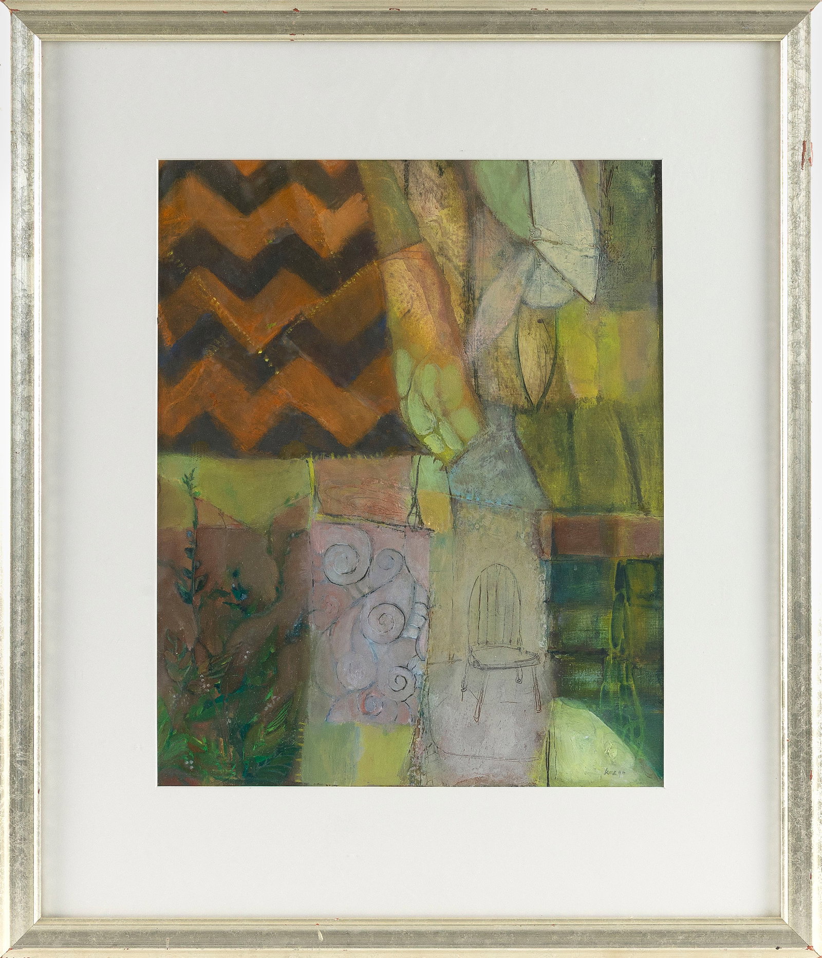 KAREN CASS (Massachusetts, Contemporary), Abstract forms., Mixed media on paper, 15" x 12" sight. (1 of 2)