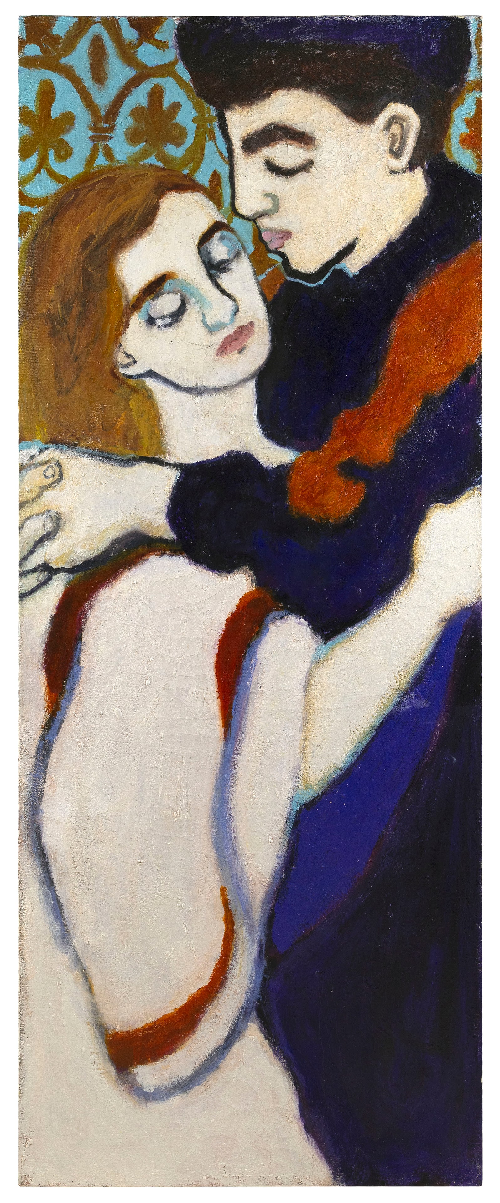 BETSY PODLACH (Pennsylvania, 1964-), "Romeo and Juliet"., Oil on canvas, 81.5" x 32.25". Unframed.: BETSY PODLACH Pennsylvania, 1964- "Romeo and Juliet". Signed verso "Podlach". Oil on canvas, 81.5" x 32.25". Unframed.