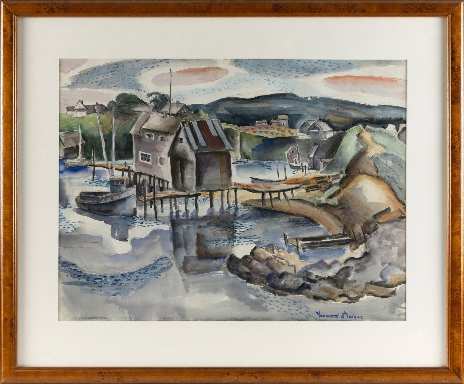 HARWOOD STEIGER (New York/Arizona, 1900-1980), "On Stilts, Menemsha Bay"., Watercolor, 18.5" x 24" (1 of 2)