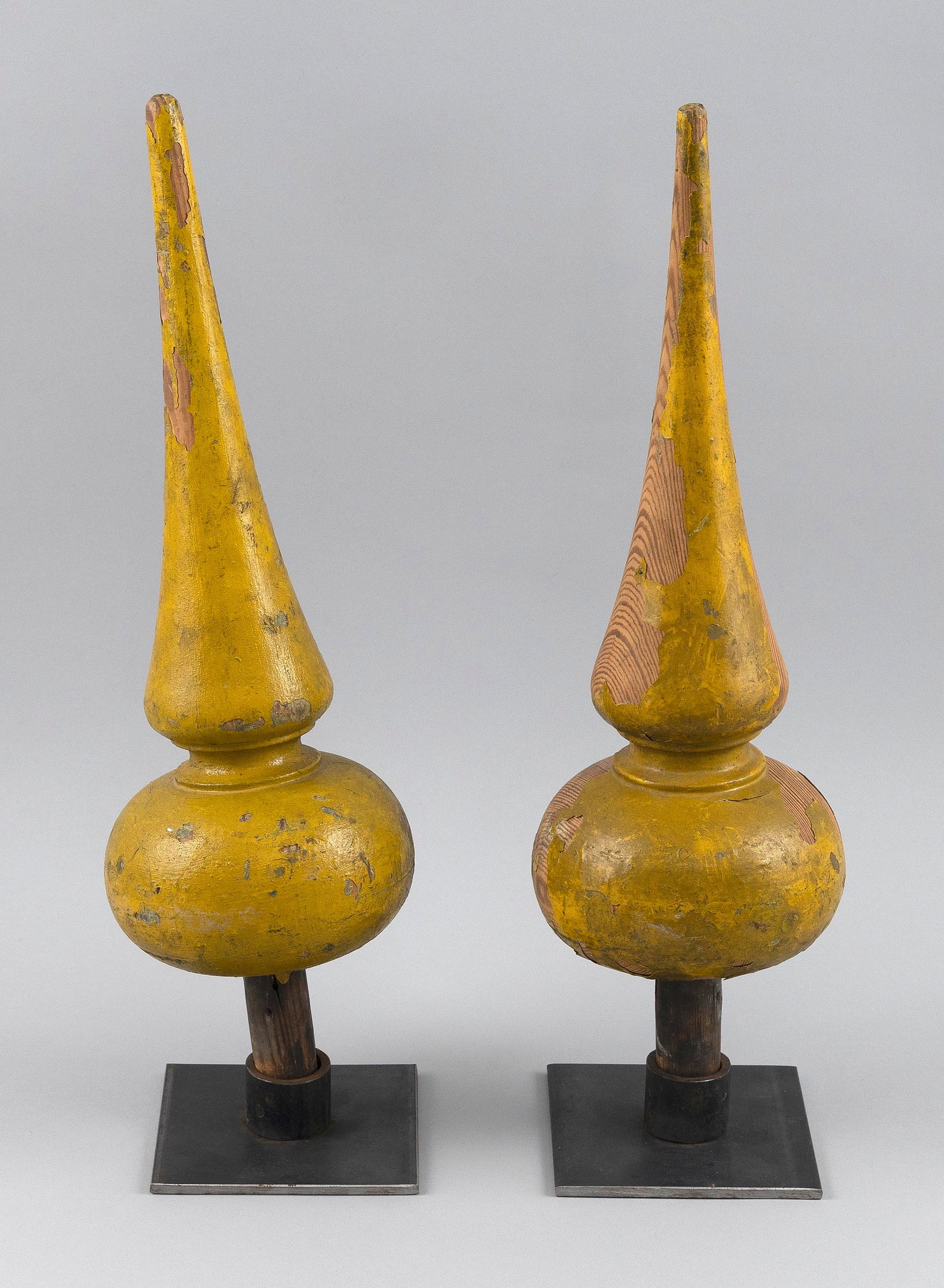 WONDERFUL PAIR OF TURNED WOODEN CIRCUS TENT FINIALS Early to Mid-20th Century Heights 15". With (1 of 2)