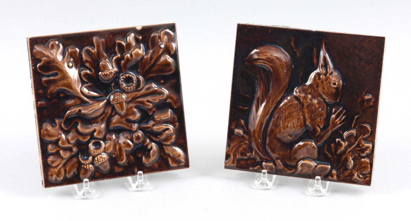 TWO HAMILTON TILE WORKS POTTERY TILES Hamilton, Ohio, 20th Century 6" x 6". (1 of 2)