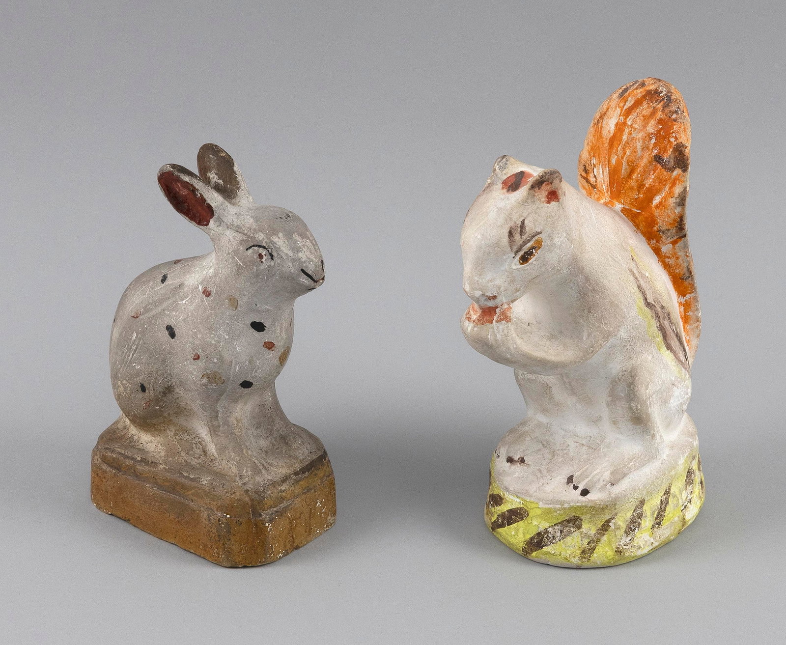 TWO SMALL CHALKWARE ANIMALS Late 19th Century Heights 6" and 7". (1 of 5)