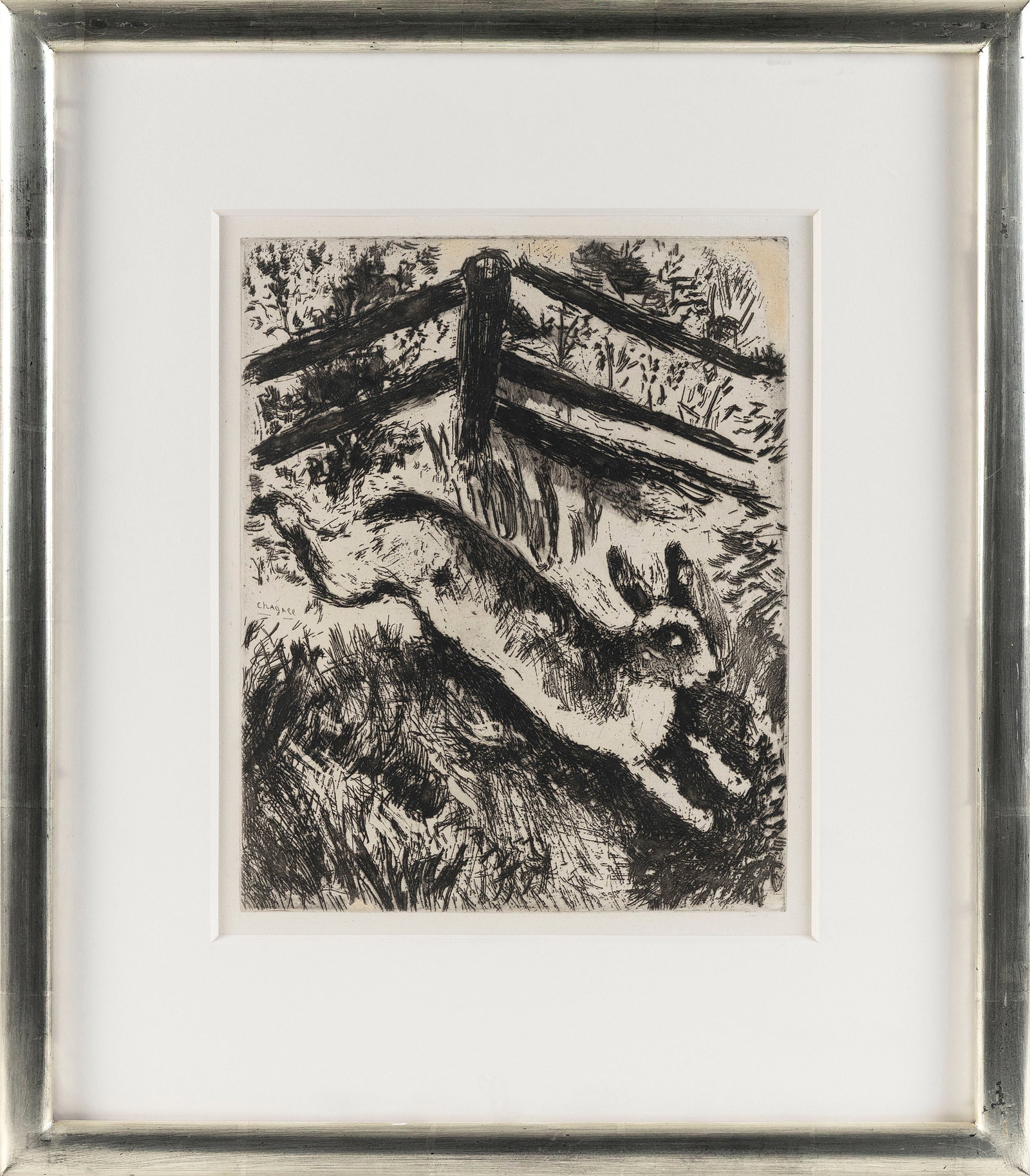 MARC CHAGALL (America/France/Russian Federation, 1887-1985), "Le Livre et les Grenouilles (The Hare: MARC CHAGALL America/France/Russian Federation, 1887-1985 "Le Livre et les Grenouilles (The Hare and the Frogs)", 1927-30. From Les Fables de la Fontaine. Published by T?riade, Paris. Printed by Mauri