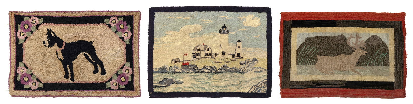THREE HOOKED RUGS 20th Century (1 of 4)