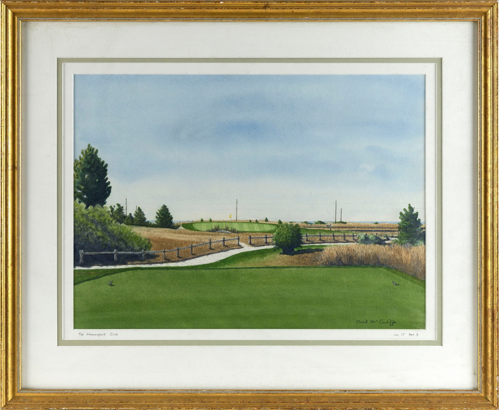 NEIL MCAULIFFE (Massachusetts/Rhode Island, 1964-), "The Hyannisport Club"., Lithograph on paper,: NEIL MCAULIFFE Massachusetts/Rhode Island, 1964- "The Hyannisport Club". Signed in plate lower right "Neil McCauliffe". Lithograph on paper, 15" x 22" sight. Framed 24.75" x 30.25".