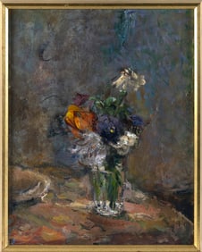 ANGELO FAZIO (America, Contemporary), Still life of flowers in a glass., Oil on canvas, 18" x 13".