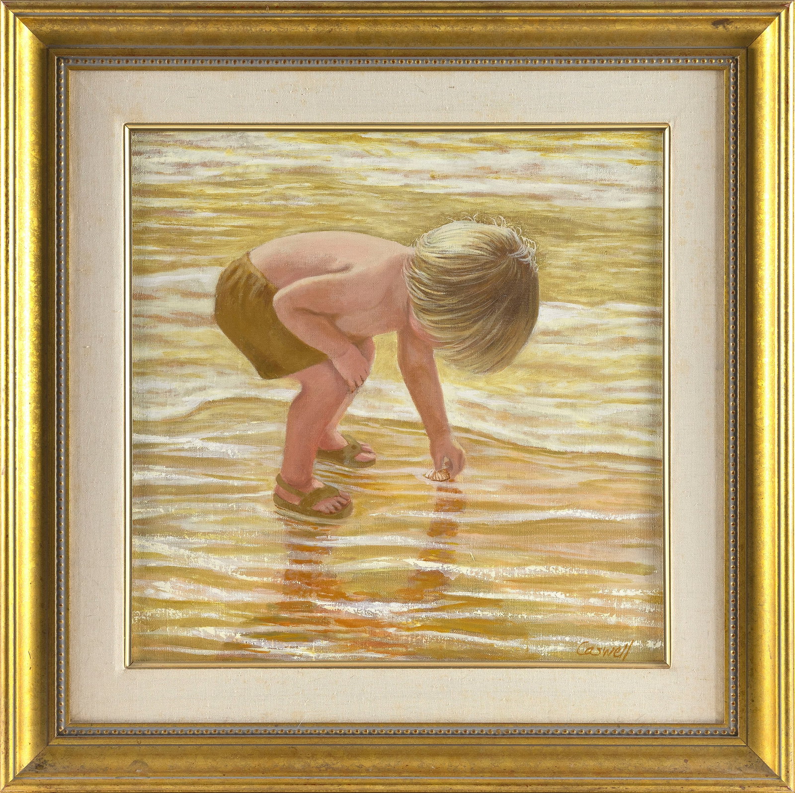 HELEN RAYBURN CASWELL (California, 1923-2018), "Shell Searcher"., Oil on canvas, 20" x 20". Framed (1 of 2)