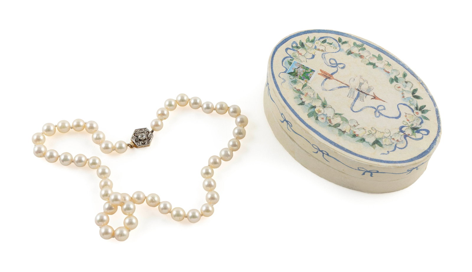 14KT YELLOW AND WHITE GOLD, DIAMOND AND CULTURED PEARL NECKLACE (1 of 2)