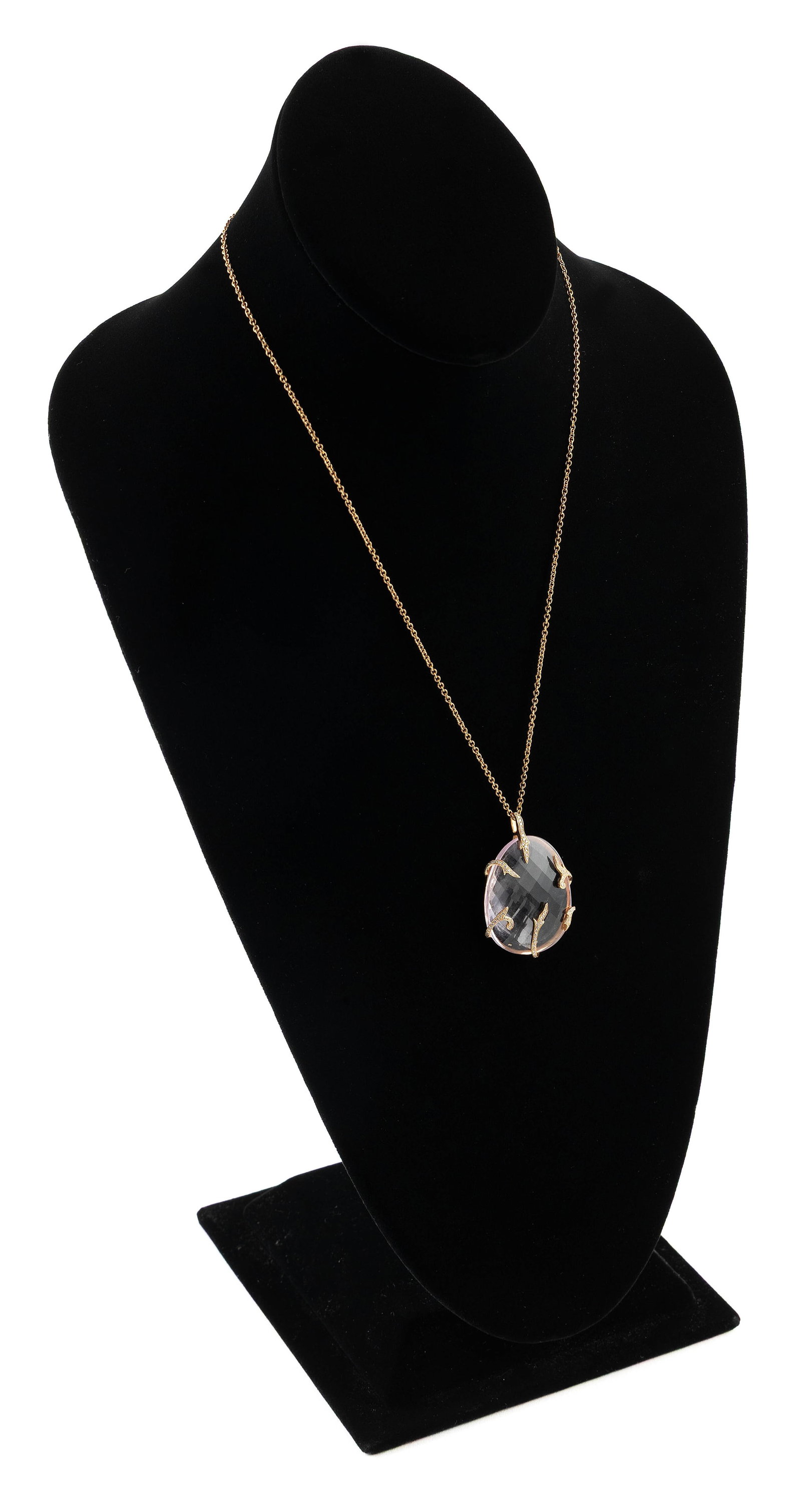 18KT YELLOW GOLD, FACETED QUARTZ AND DIAMOND PENDANT ON CHAIN Approx. 12.8 total dwt. (1 of 2)