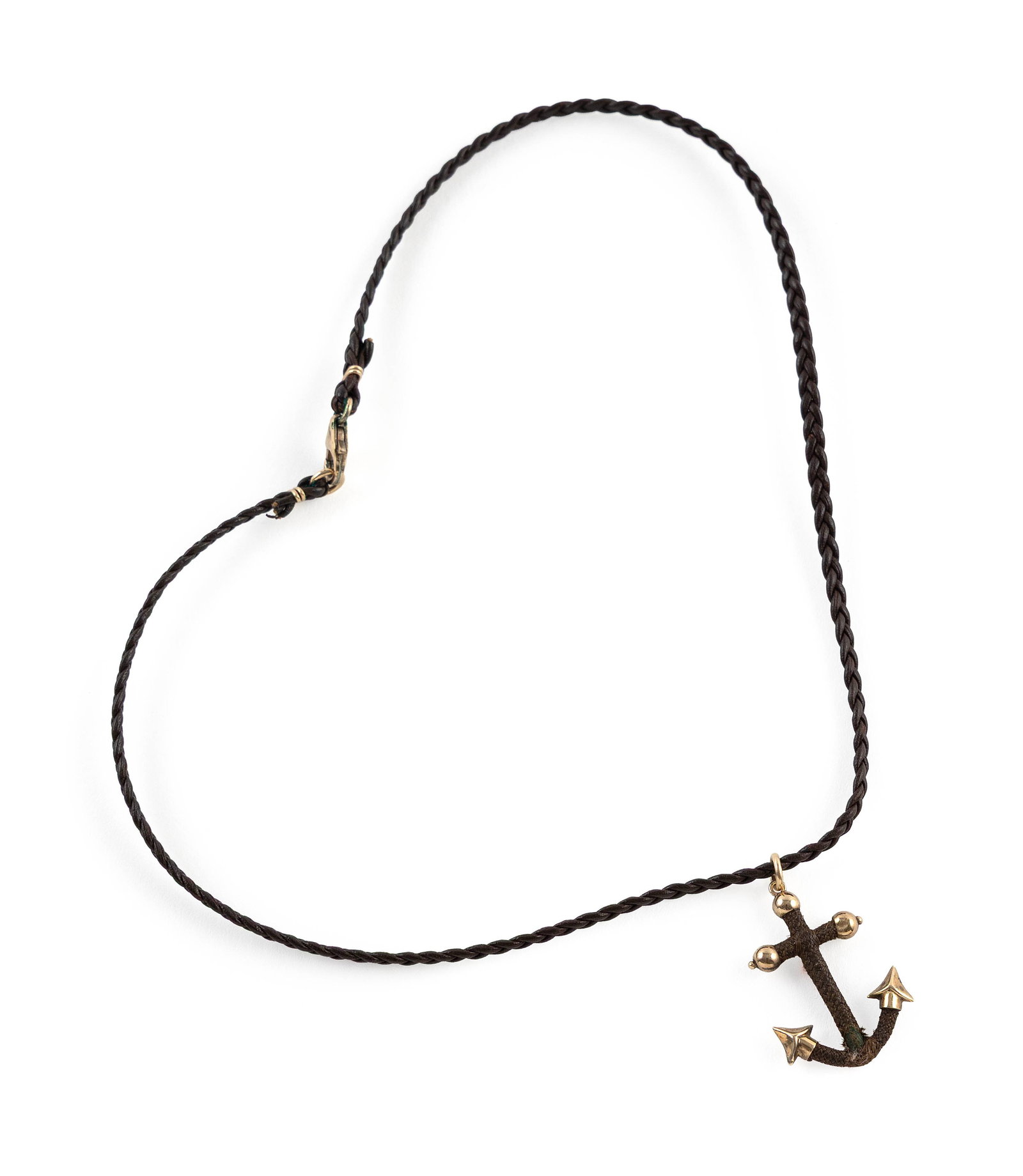 VINTAGE 14KT YELLOW GOLD AND HAIR CORD WITH ANCHOR PENDANT (1 of 1)