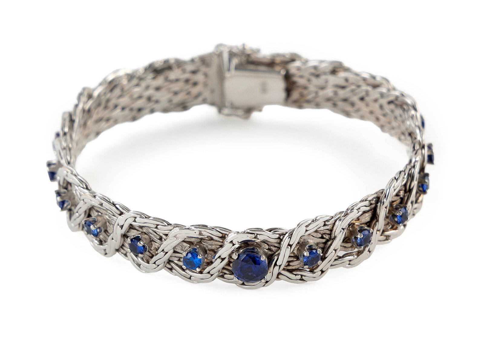 14KT WHITE GOLD AND SAPPHIRE BANGLE BRACELET Approx. 23.1 total dwt. (1 of 1)