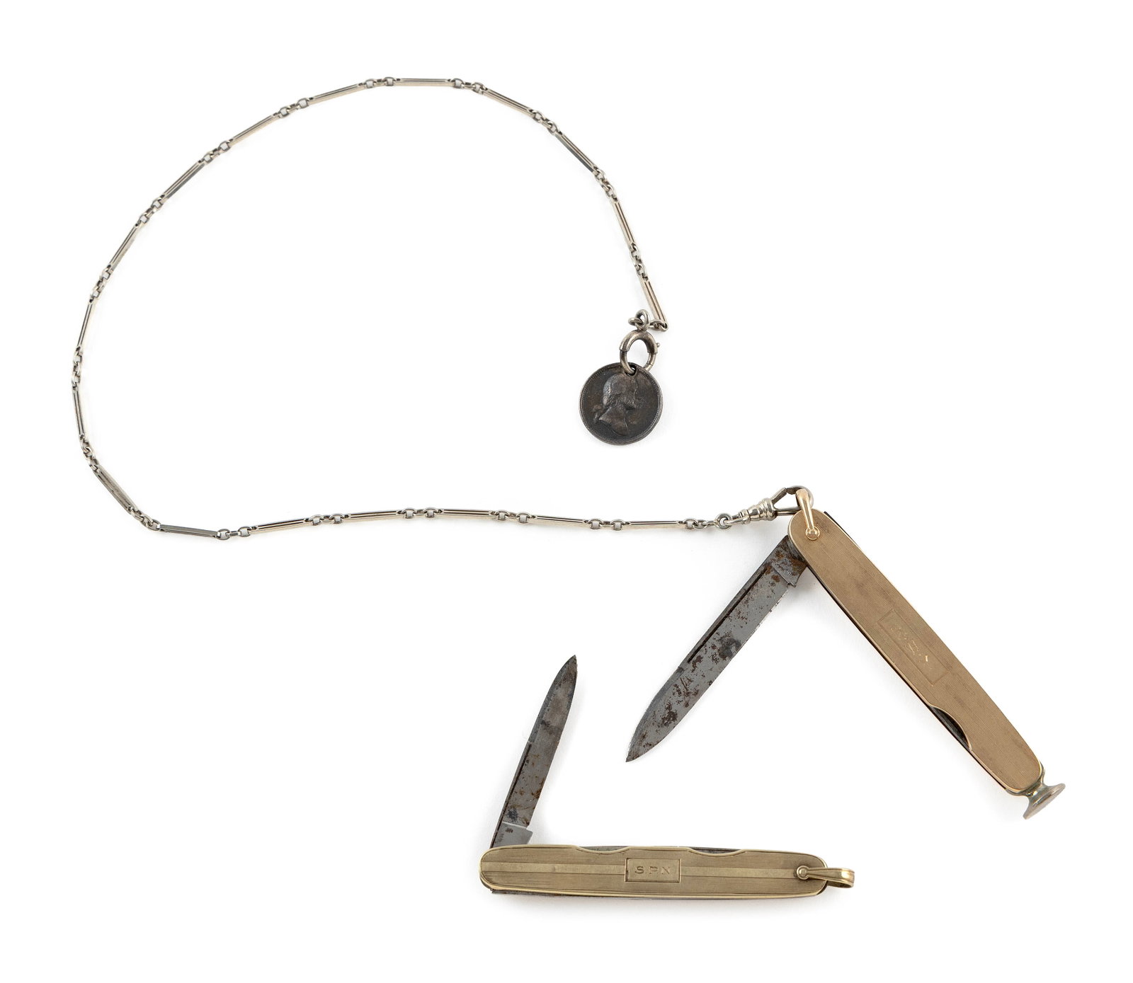 14KT YELLOW GOLD PIPE TOOL AND KNIFE ON A 14KT WHITE GOLD CHAIN Approx. 42.2 total dwt. (1 of 1)
