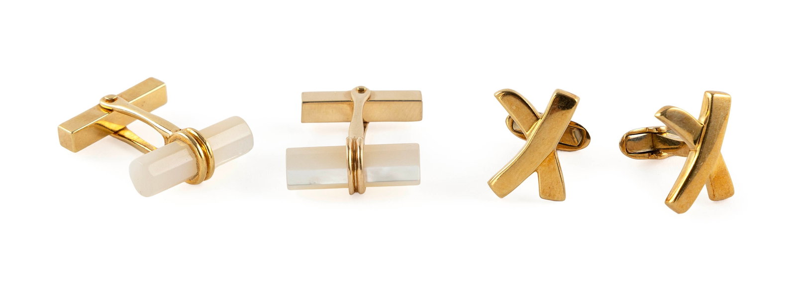 TWO PAIRS OF YELLOW GOLD TIFFANY & CO. CUFF LINKS 18kt approx. 7.5 dwt., 14kt approx. 7.6 dwt. (1 of 1)