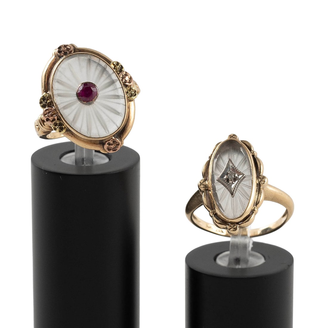 TWO VINTAGE 10KT YELLOW GOLD AND CRYSTAL/STONE RINGS Approx. 4.2 total dwt. (1 of 1)
