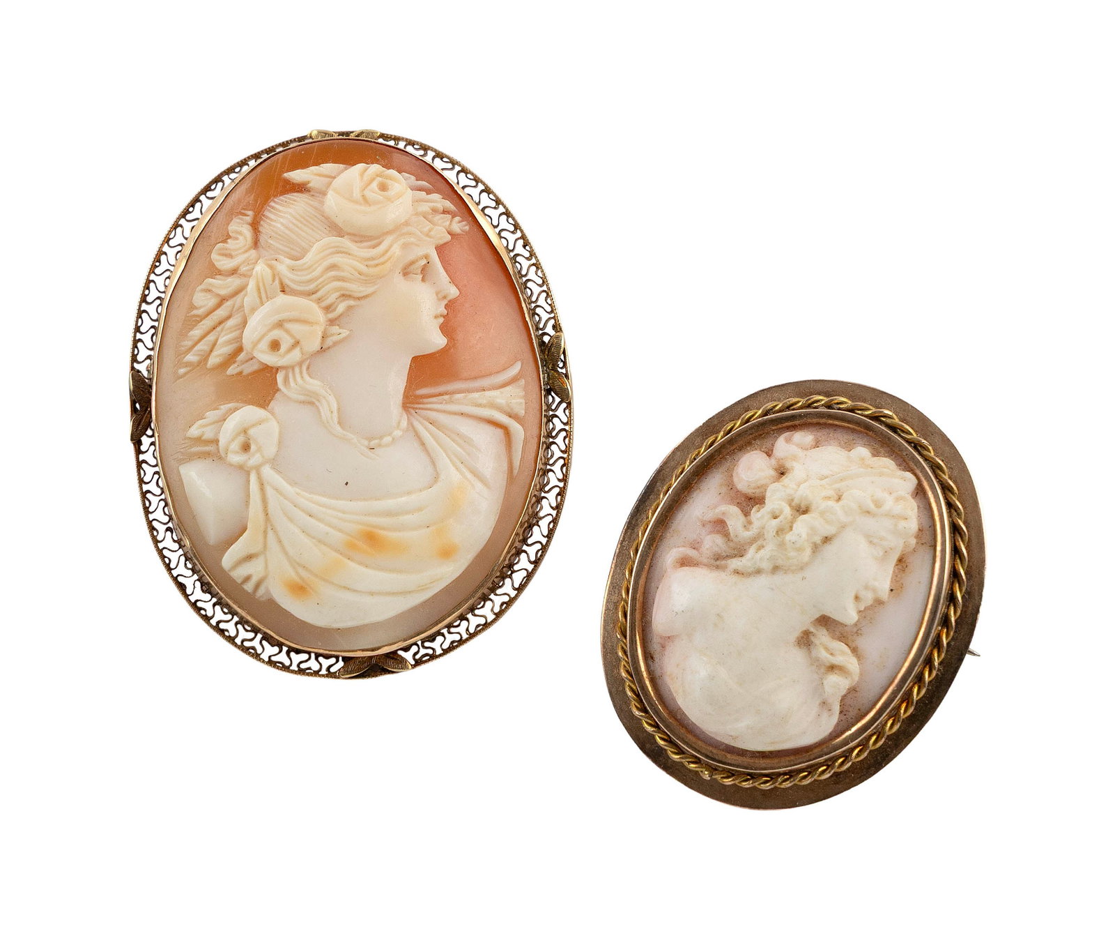 TWO VINTAGE 14KT YELLOW GOLD CAMEO PINS (1 of 2)