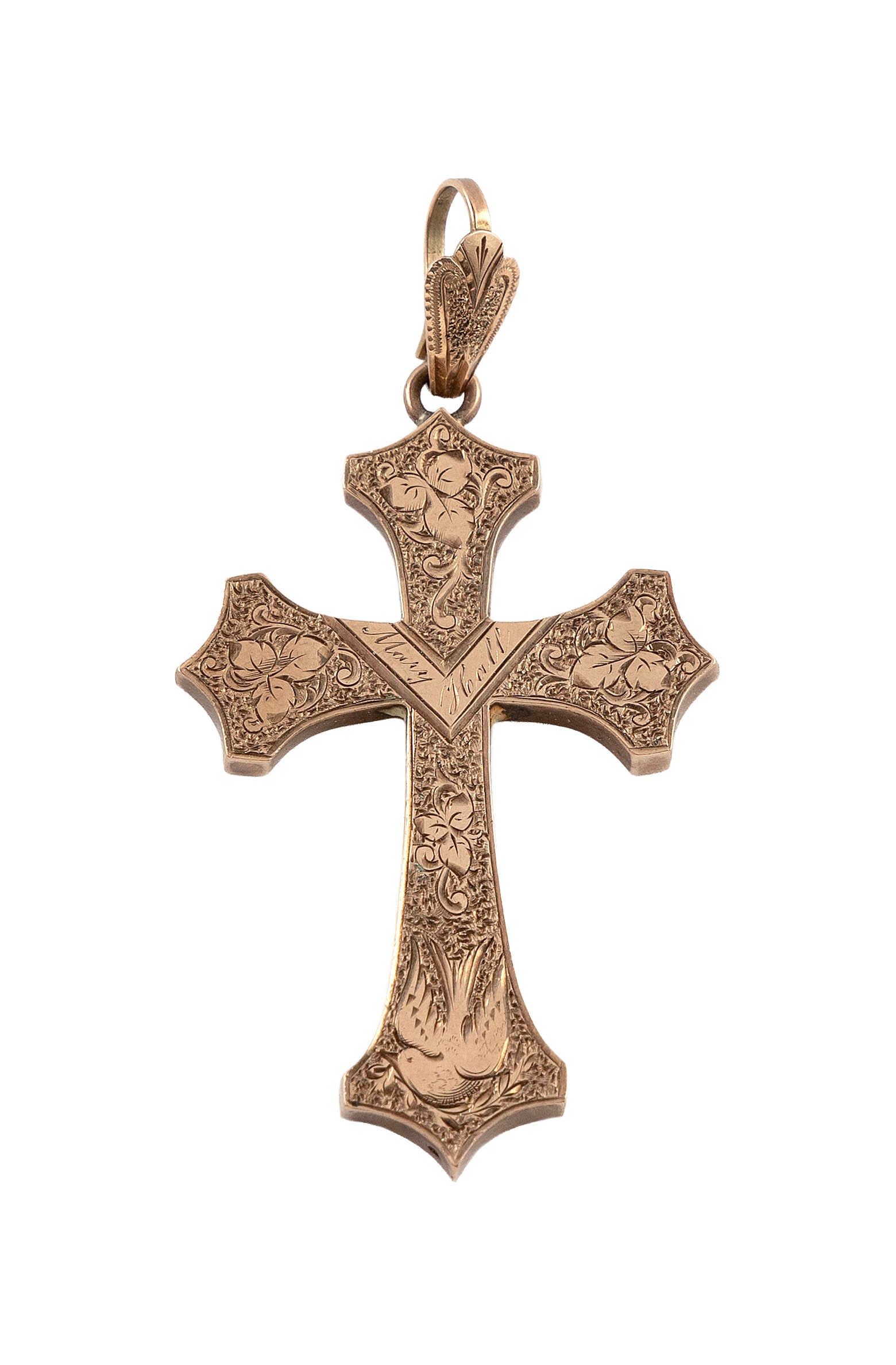 10KT YELLOW GOLD ORNATE HAND-ENGRAVED CROSS Approx. 8.0 total dwt.: 10KT YELLOW GOLD ORNATE HAND-ENGRAVED CROSS Hollow. Approx. 4.0 x 35.0 x 55.0mm. Approx. 8.0 total dwt.