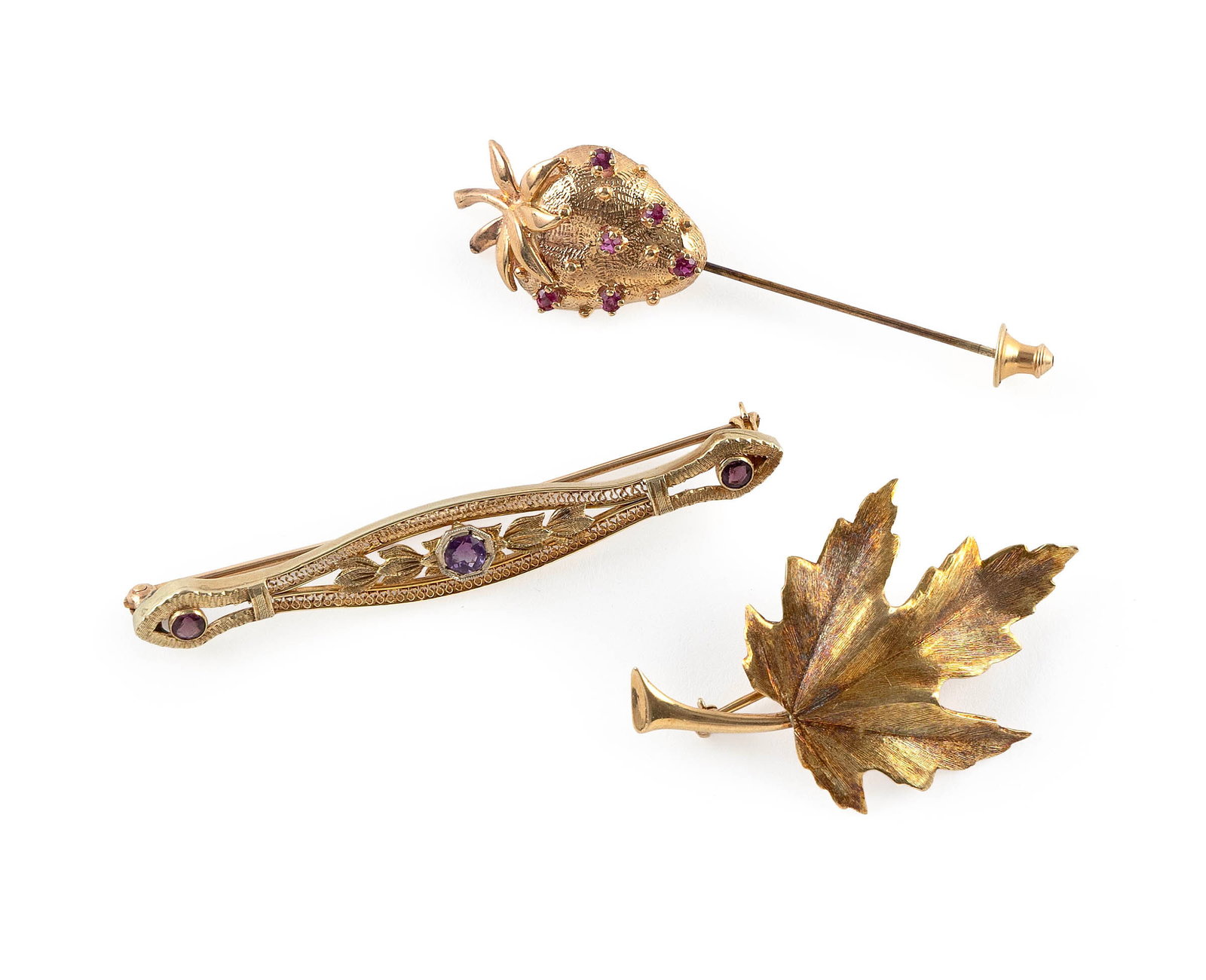 THREE 14KT YELLOW GOLD PINS Approx. 9.2 total dwt. (1 of 1)