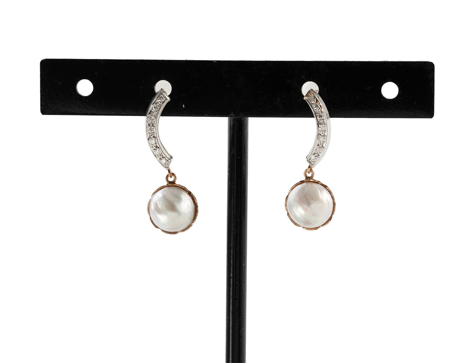 PAIR 14KT WHITE AND YELLOW GOLD, DIAMOND AND MABE PEARL EARRINGS Approx. 1.6 total dwt. (1 of 1)