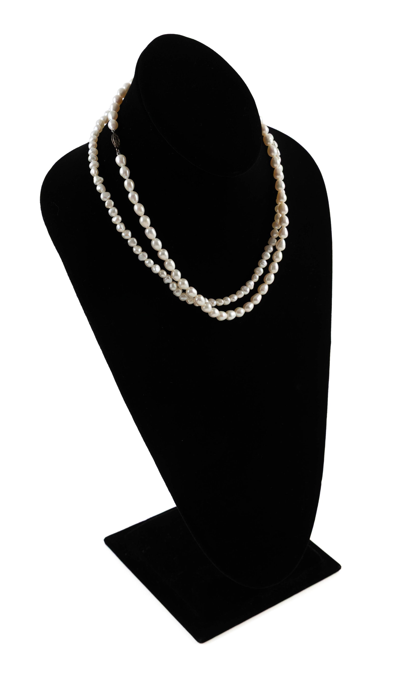 TWO BAROQUE PEARL NECKLACES: TWO BAROQUE PEARL NECKLACES 1) Approx. 6.0 to 8.0mm pearls. Sterling silver clasp. Length 18". 2) Approx. 5.0 to 6.0mm pearls. 14kt yellow gold spring ring clasp. Length 18". Both stamped.