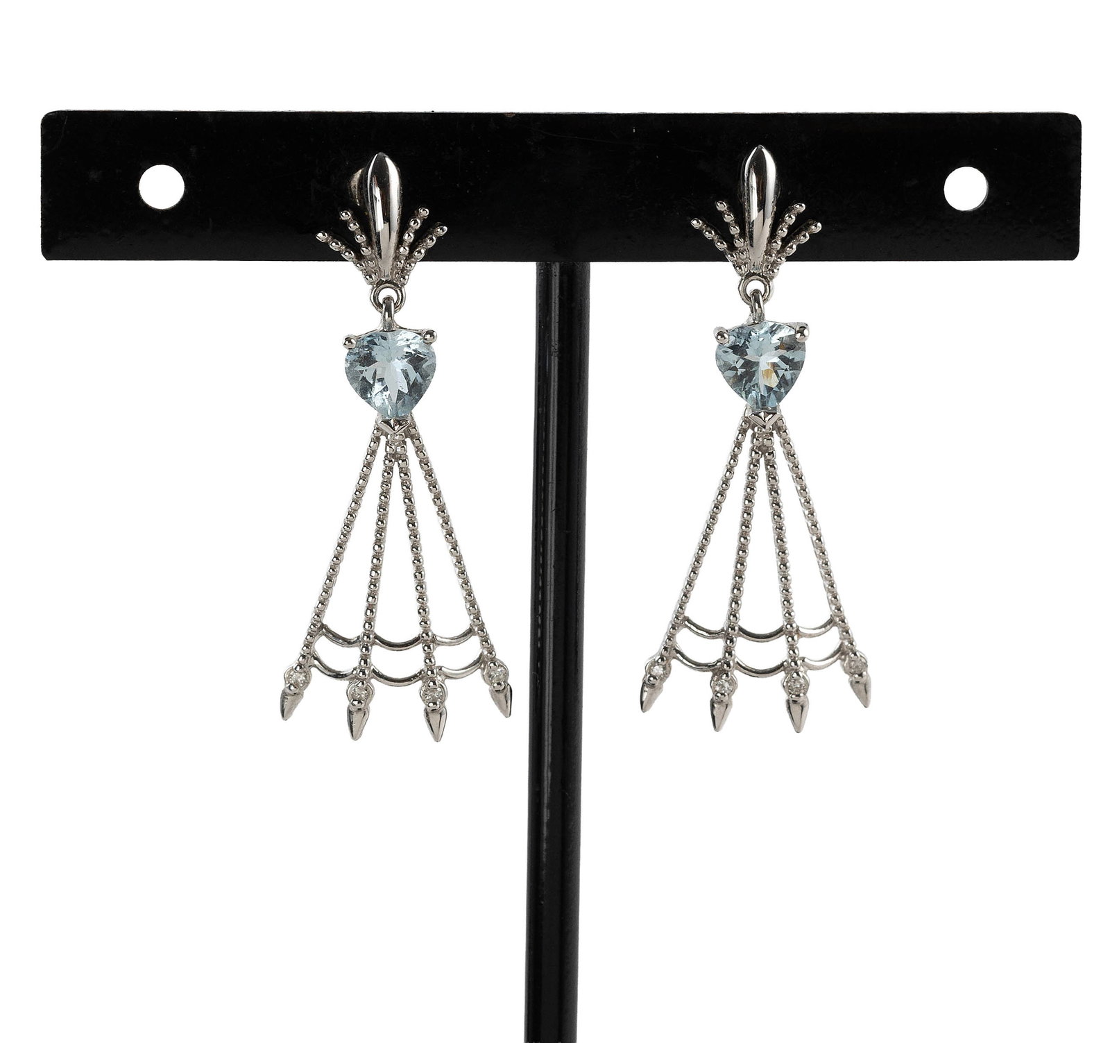 PAIR OF 14KT WHITE GOLD, AQUAMARINE AND DIAMOND EARRINGS Approx. 3.0 total dwt.