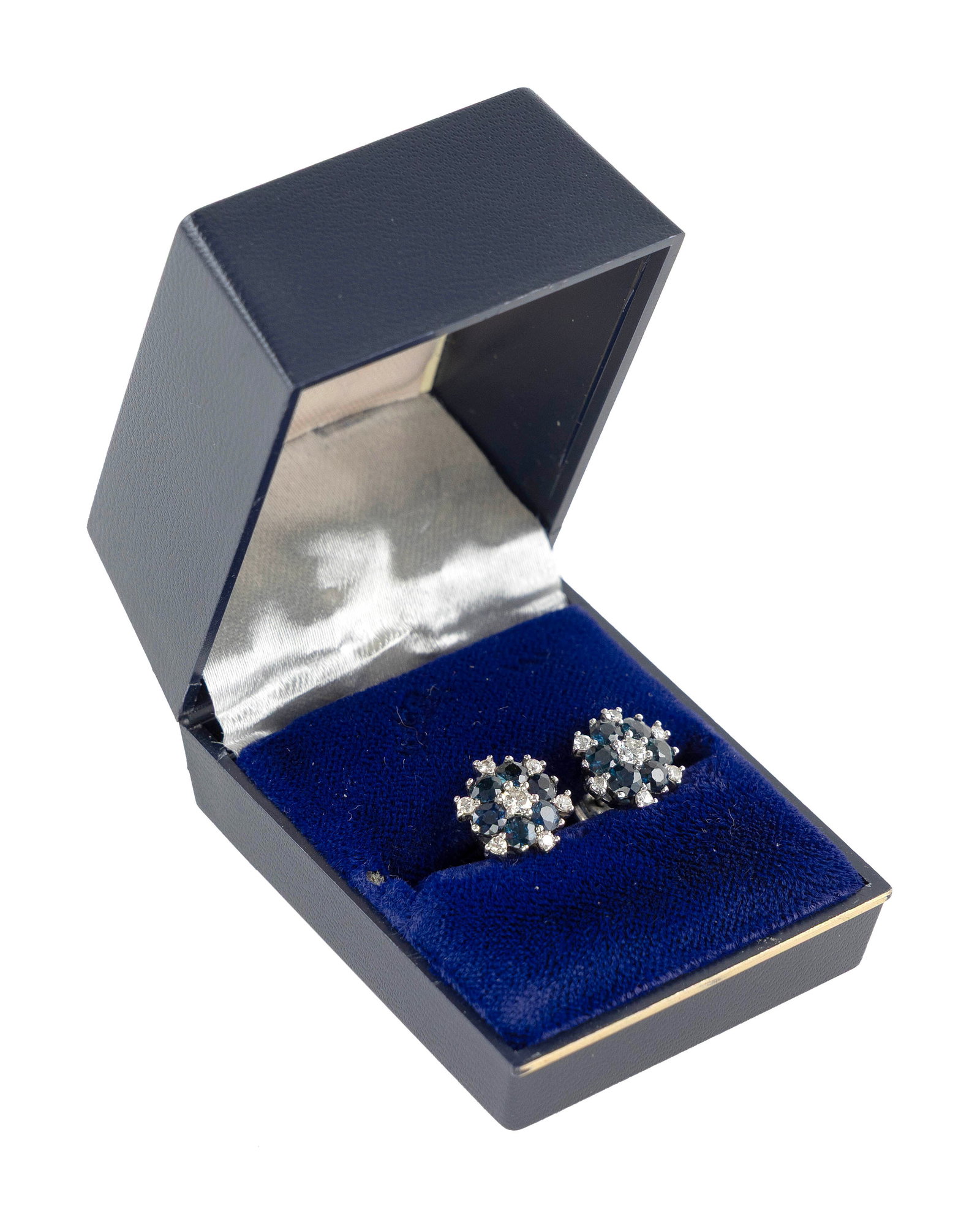 PAIR OF 18KT WHITE GOLD, DIAMOND AND SAPPHIRE EARRINGS Approx. 2.6 total dwt.