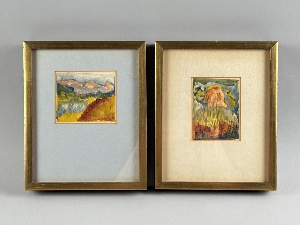 AMERICAN SCHOOL (20th Century,), A pair of landscapes., Monotypes, 4" x 4.5" sight. Framed 11" x 9".: AMERICAN SCHOOL 20th Century A pair of landscapes. Signed and dated "Evans '70" (artist untraced). Monotypes, 4" x 4.5" sight. Framed 11" x 9".